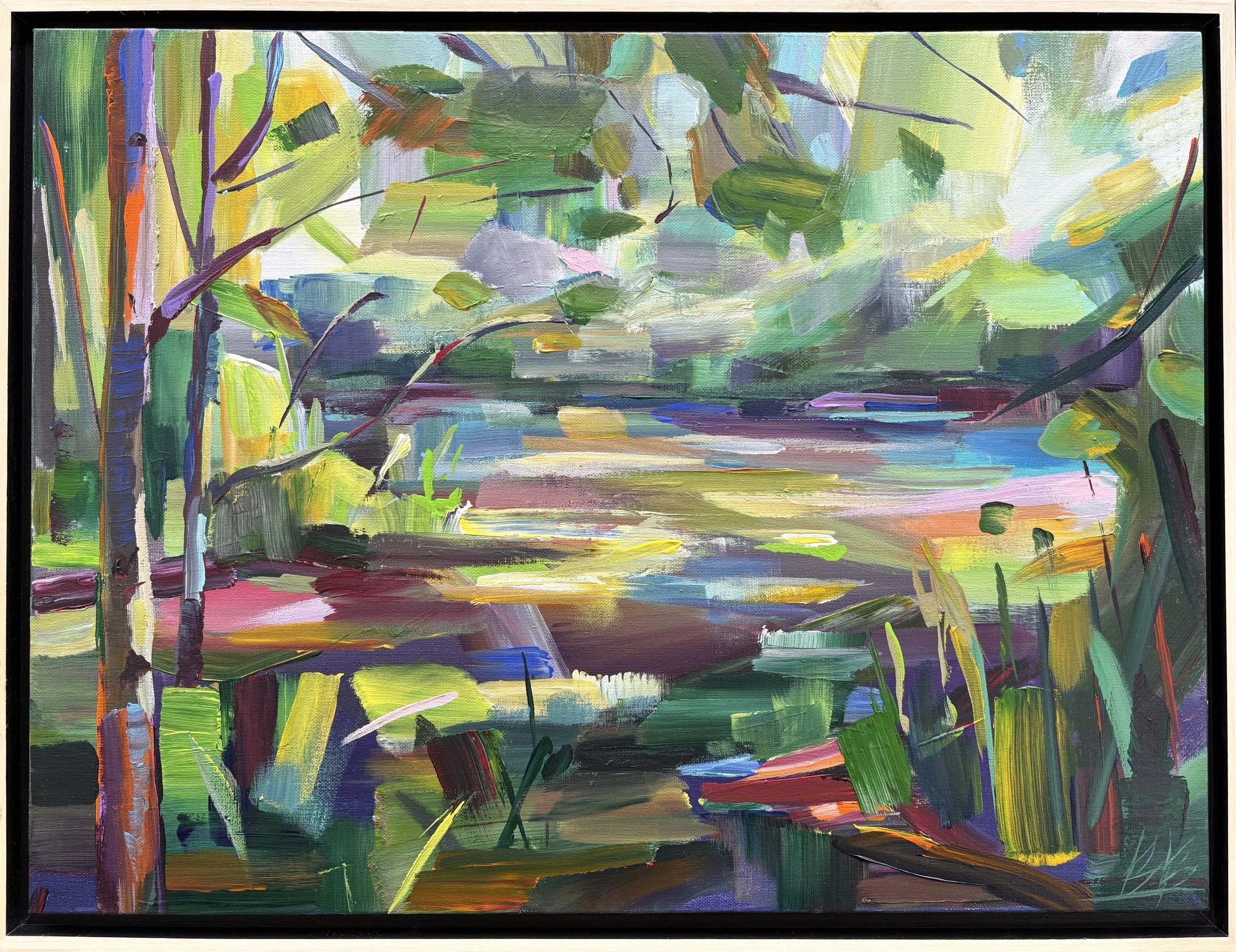 Colors of the Pond, 18x24 acrylic plein air framed, $1400
