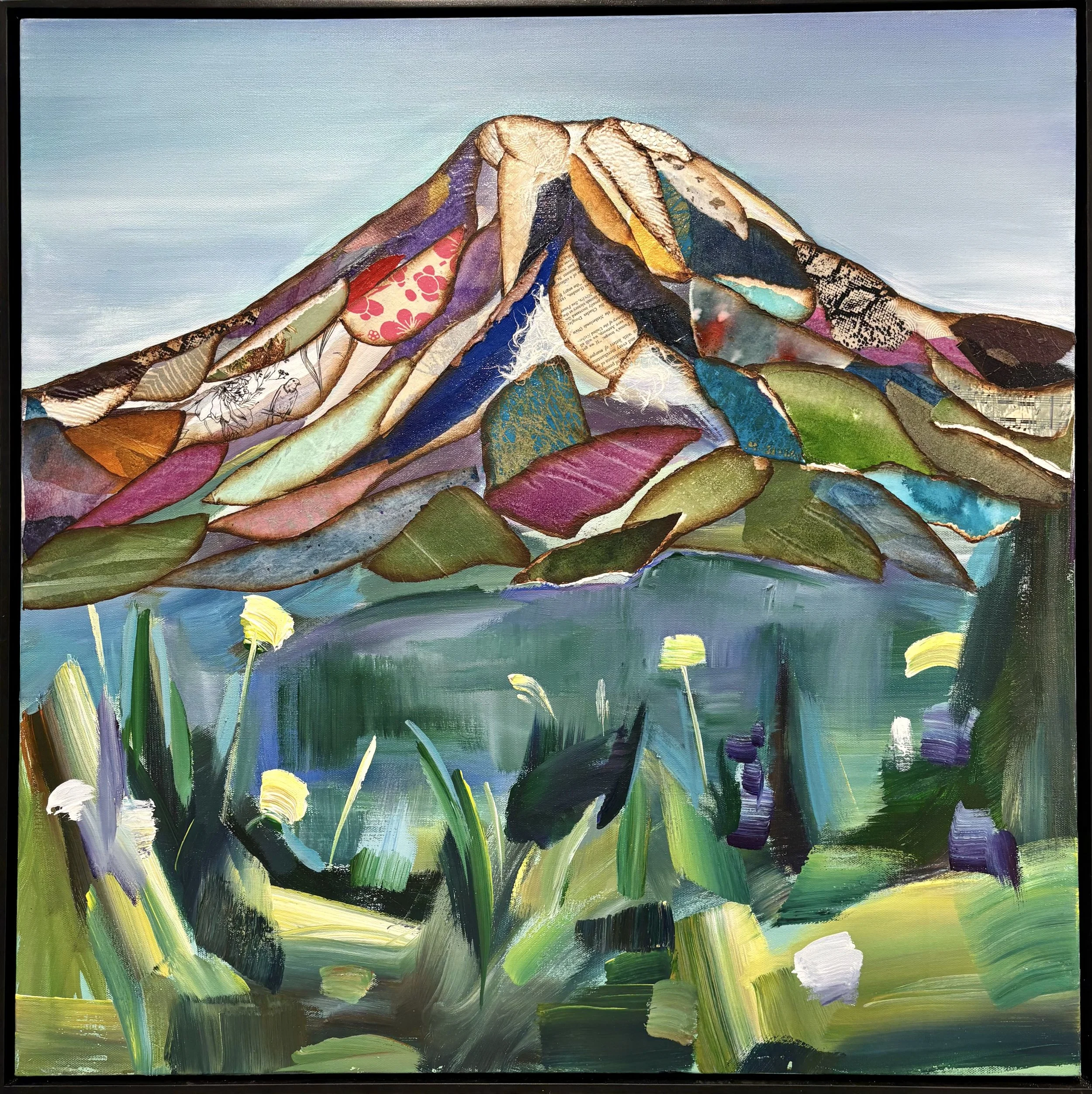 Rainier in Bloom, 30x30 acrylic mixed media framed, $2400 (Available at Gray Sky Gallery)