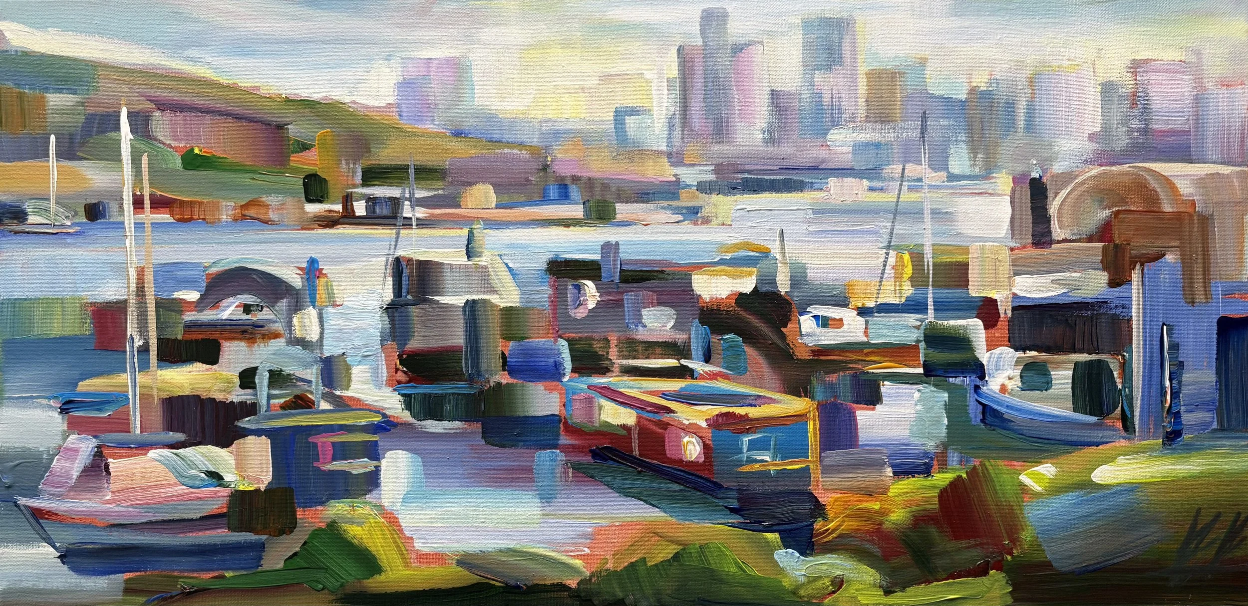 Northlake Living, 15x30 acrylic plein air, $1250