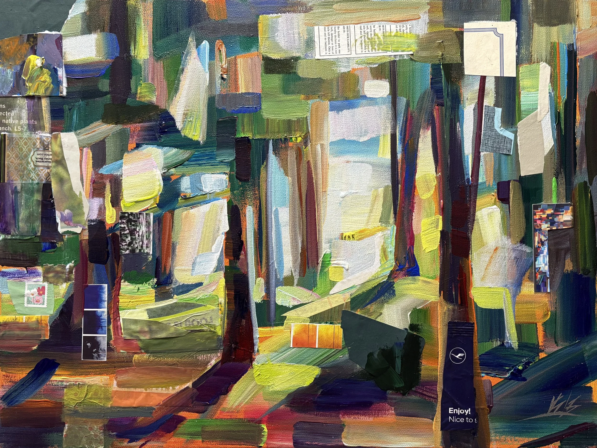 Through the Trees 2, 18x24 acrylic mixed media, $950