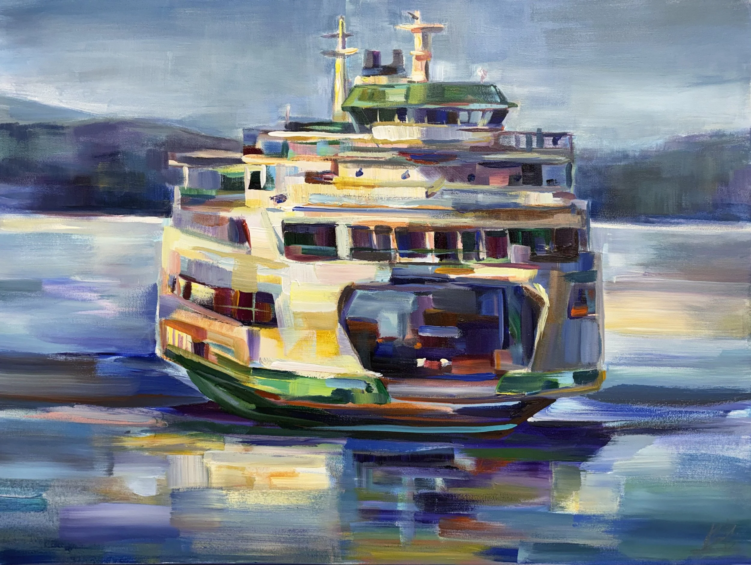 Boat to Bainbridge, 30x40 acrylic on 1.5” canvas, $3100 (Available at Gray Sky Gallery)