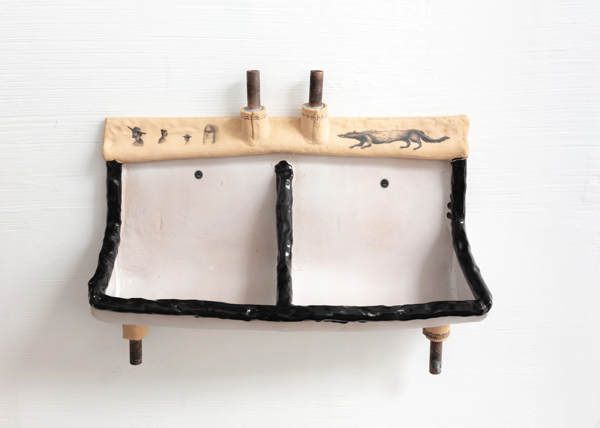 Friends Urinal , 2019 glazed ceramic, copper 24 1⁄2 × 31 × 9 3⁄4 ins