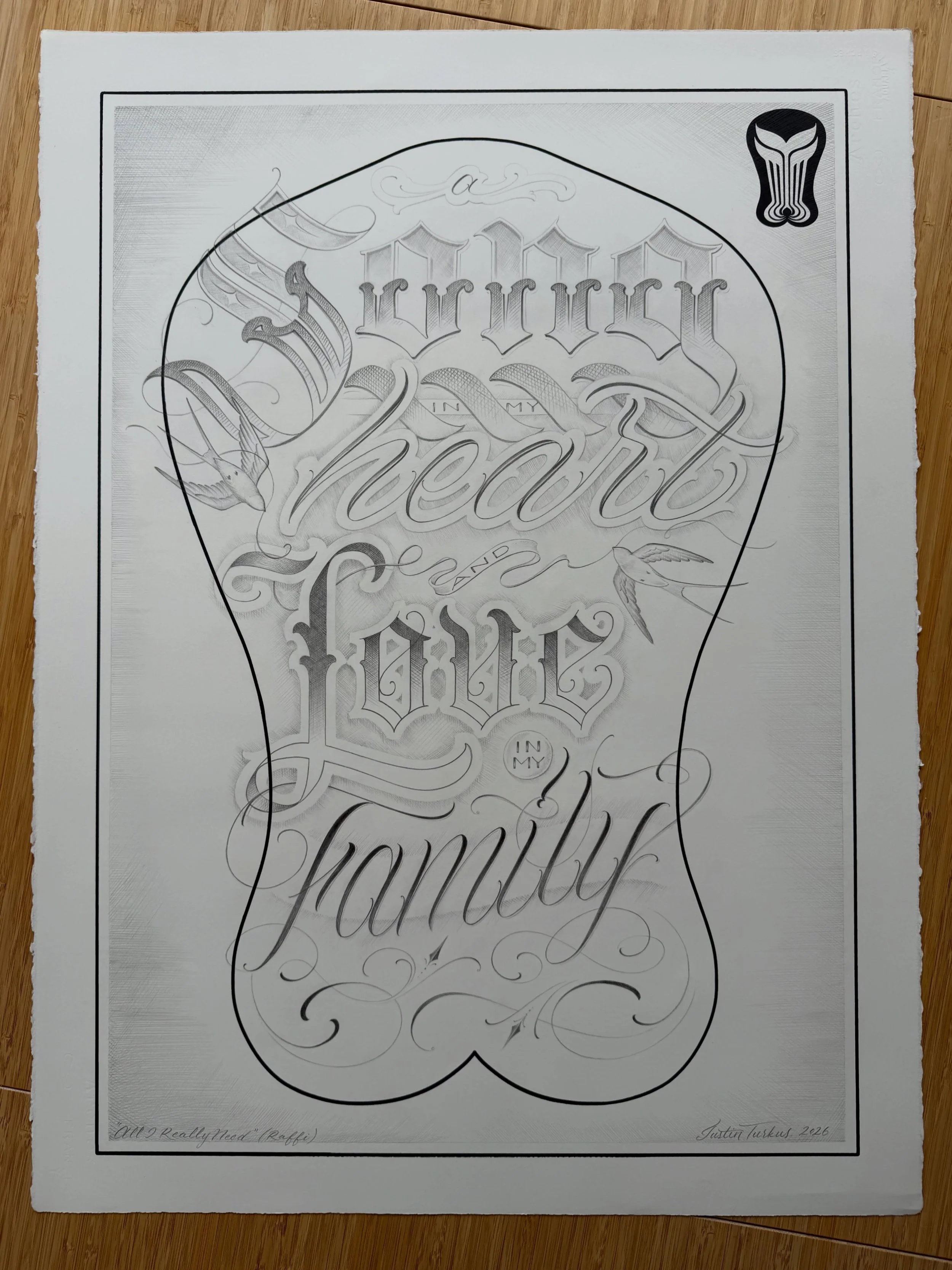 My finished piece and a few steps along the way. 

&ldquo;All I Really Need&rdquo; 

For @madetomeasure2026, an art show of 200 Philly-area tattoo artists that will be at @funhouse_gallery in October. 

#nofilter #handlettering #handdrawnletters #han