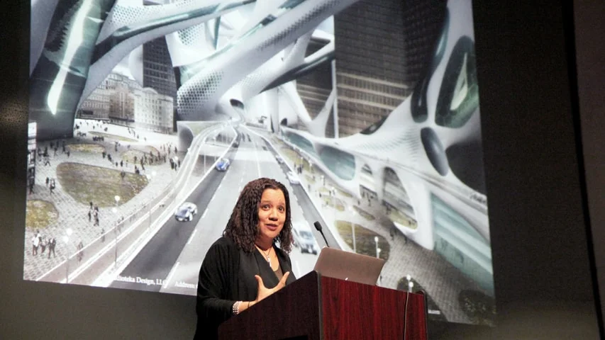 Vanessa Keith, principal of StudioTEKA who discussed her book "2100: A Dystopian Utopia — The City After Climate Change" as part of this year's School of Architecture lecture series.