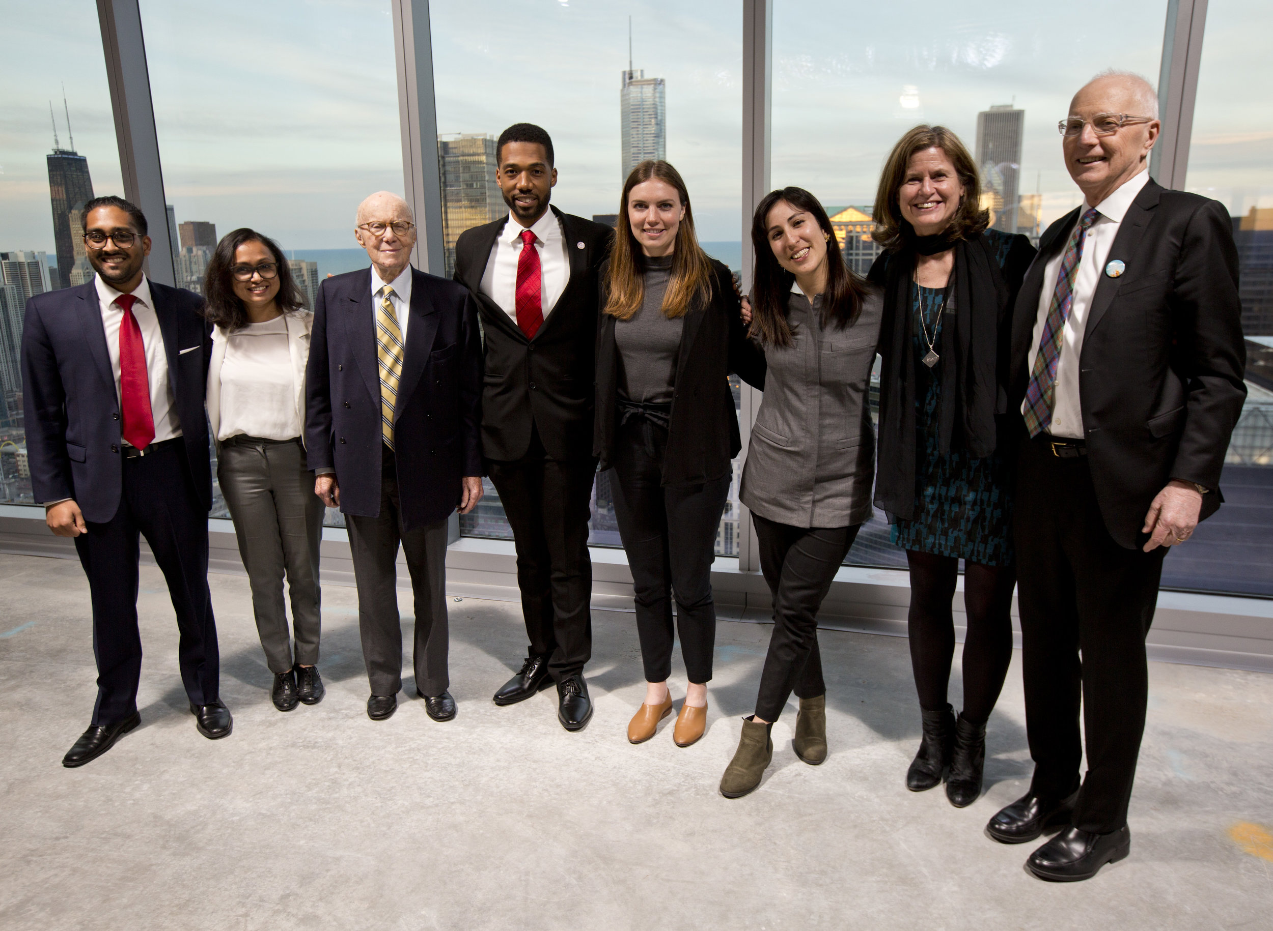  Pictured from left to right: Varun Patel, Shruti Srikar, Gerald Hines (competition sponsor and funder), Ernest Bellamy, Shannon Iacino, Lola Ben-Alon, Theresa Frankiewicz (Jury Chair), Don Carter.  Photo credit: ULI/Nathan Weber  