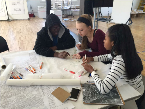 Students from the spring Saturday Sequence program participate in a design charrette with a local architecture firm.