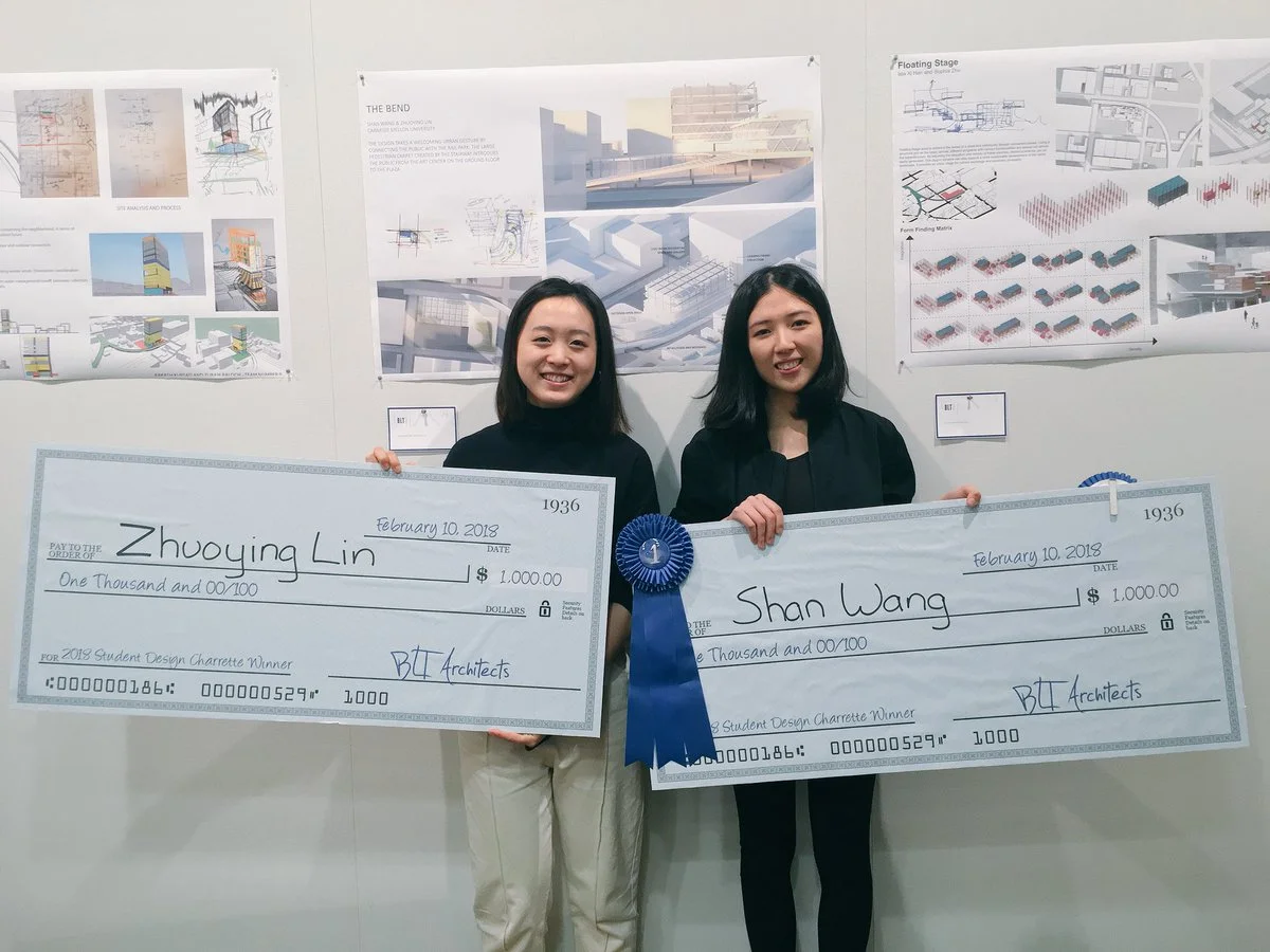 Third-year B.Arch students Shan Wang and Zhuoying Lin won the BLT Architects Student Design Charrette, earning a grand prize of $1,000 each and summer internships with the firm.