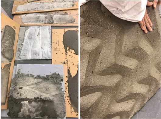 Joshua Bard and Dana Cupkova termed this novel hybrid concrete printing/casting process Profile-3D-Printing. This additive/subtractive manufacturing process combines deposition of concrete for rough layup with precision tooling for surface finishing of architectural building components commonly found in the architectural precast industry.