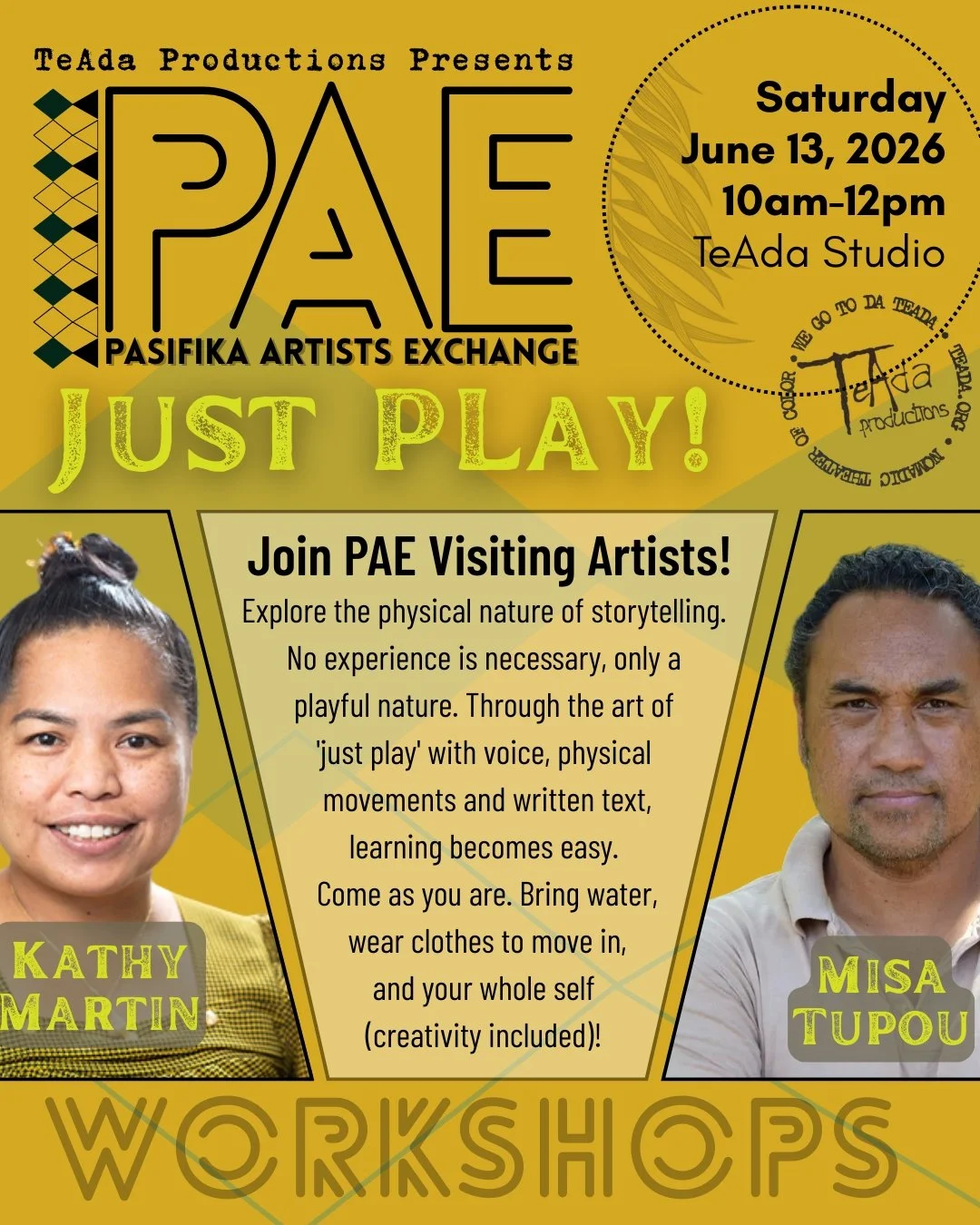 Pasifika Artists Exchange: Just Play Workshop @ TeAda Productions - MidCity Los Angeles, CA