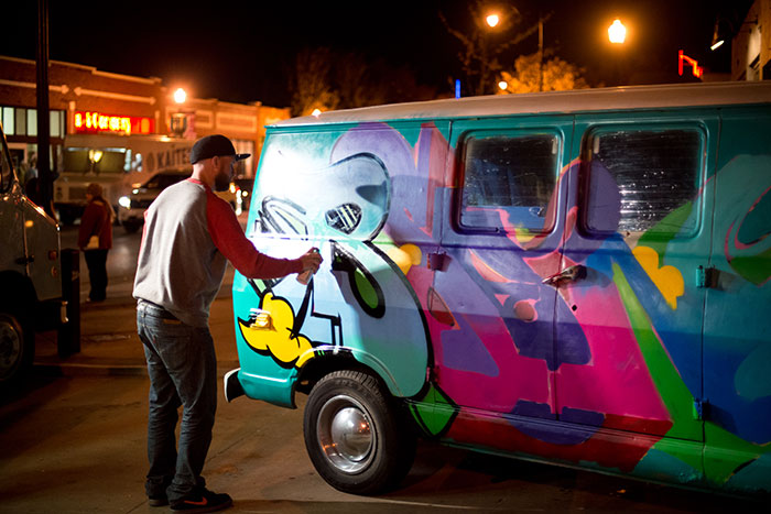 Beard contestant and painter, Jake Beeson decided to share his skilllllllz on our delivery van.