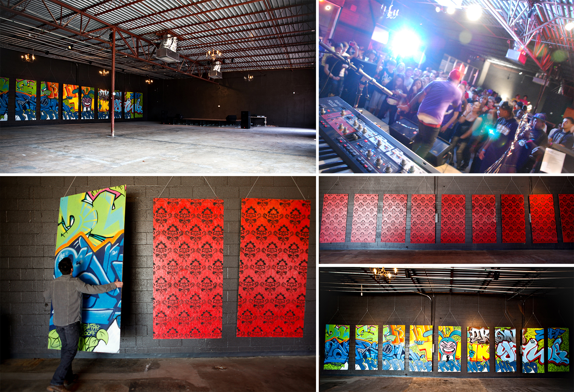 Around 2010, we decided to rent and renovate one of the larger spaces next to us. In what now seems over ambitious, we made a good effort at running a music venue called The Arbor. We hosted some really great shows in that venue, and one of my favorite art shows ever called Rollin' Deep. We met a lot of cool people through the venue, but struggled to keep it booked. In 2011, a elderly woman accidentally drove her car through the wall and through our stage. We took it as an omen to close the venue! After repairing the damages, we decided to move our store and printshop into the space.