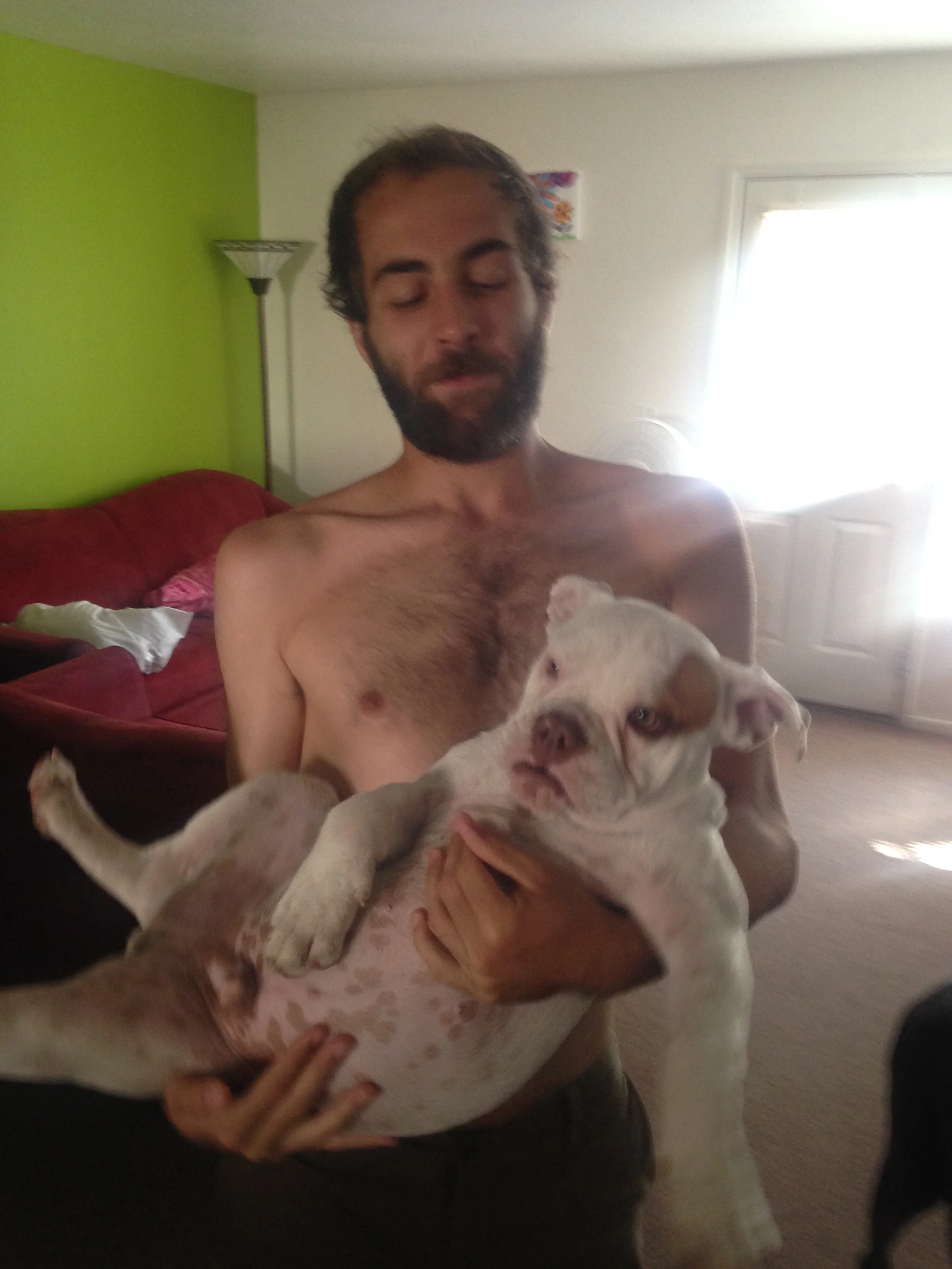 We even got my mom's new dog, Hank, in on it. He was a little baby and ran into the house.