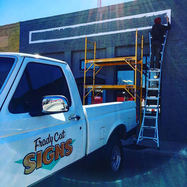 Helped my buddy, Tanner Frady, install some lettering for Oil & Clay Studio in Norman. Very classic sign gig. It's always great to paint with Tanner. He's a great friend, and one of the only persons in the world that can tolerate hours of me singing along to KOMA.