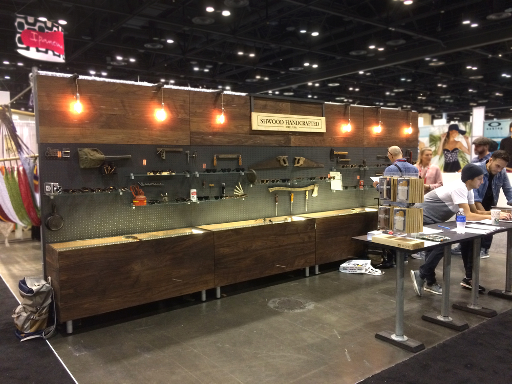 Shwood broke down their process and showed behind the scenes in these glass cases.