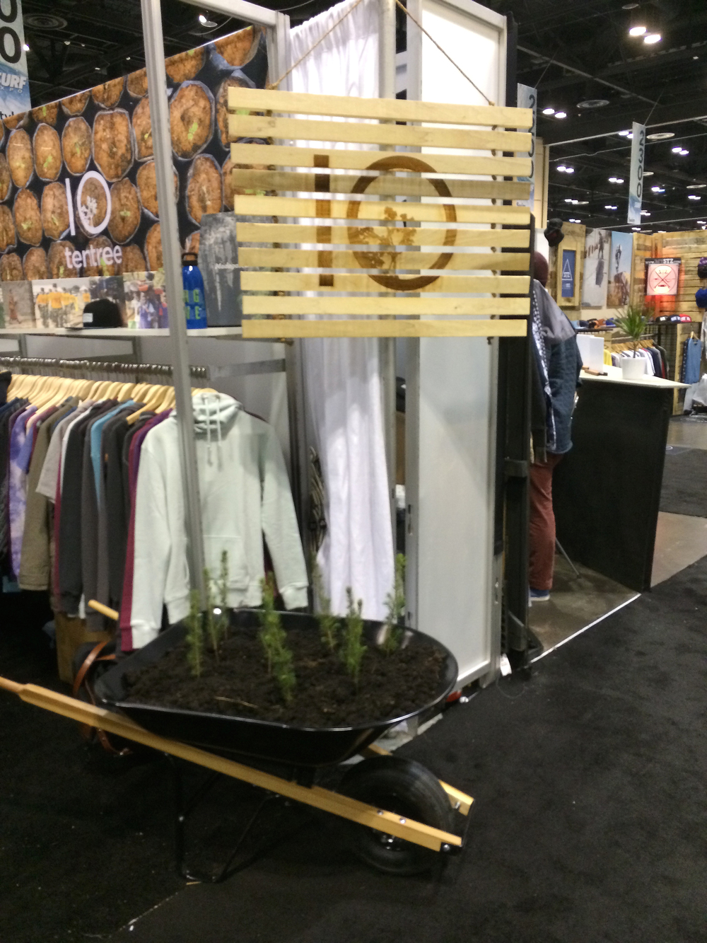 The Tentree booth. 10 trees get planted for every sale.