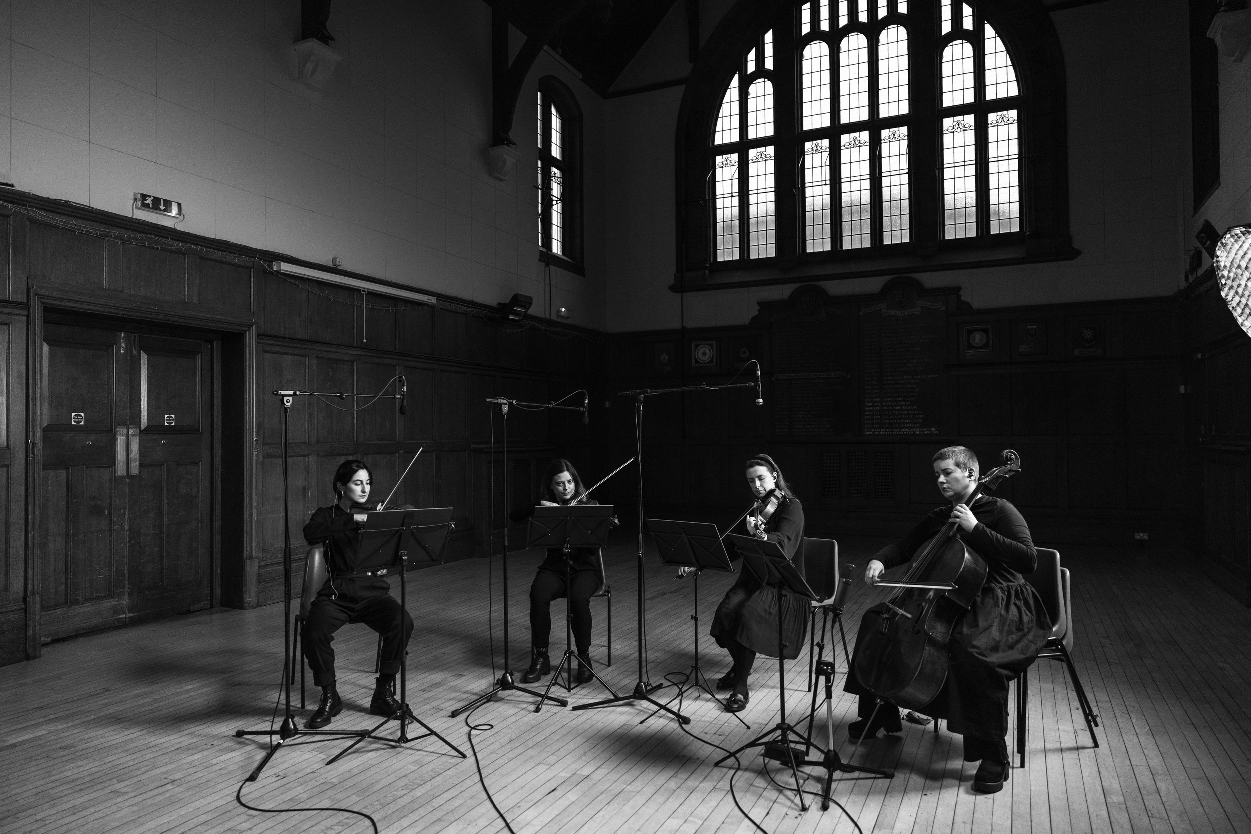 City String Ensemble recording a string quartet score for the short film Wiffy at a London recording studio.