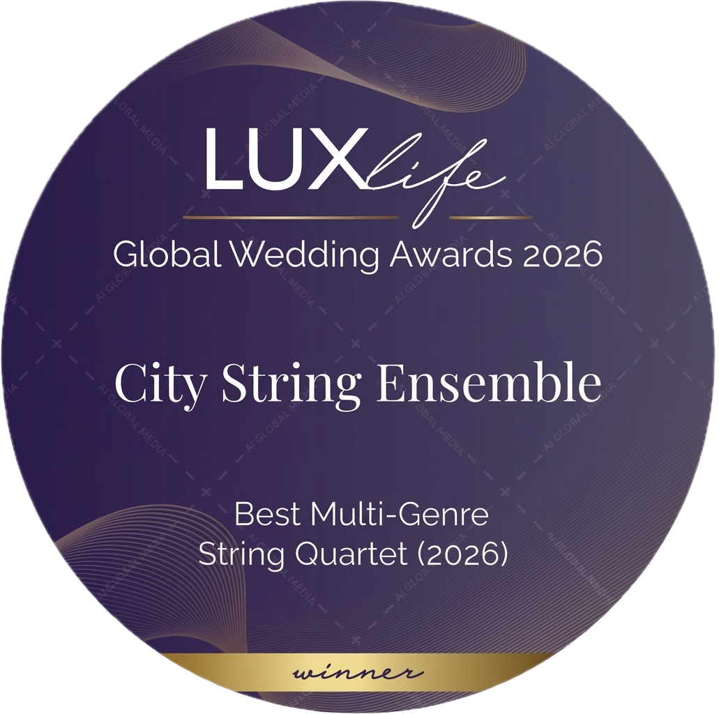 LuxLife Global Wedding Awards 2026 Winner Logo: Best Multi-Genre Wedding String Quartet UK — City String Ensemble.