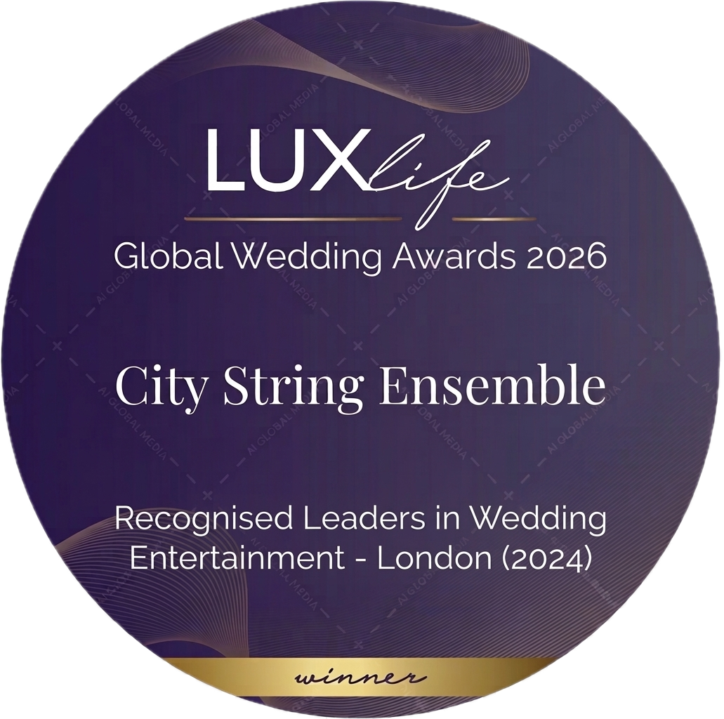 LuxLife Global Wedding Awards 2024 Winner Logo: Recognised Leaders in Wedding Entertainment London — City String Ensemble.