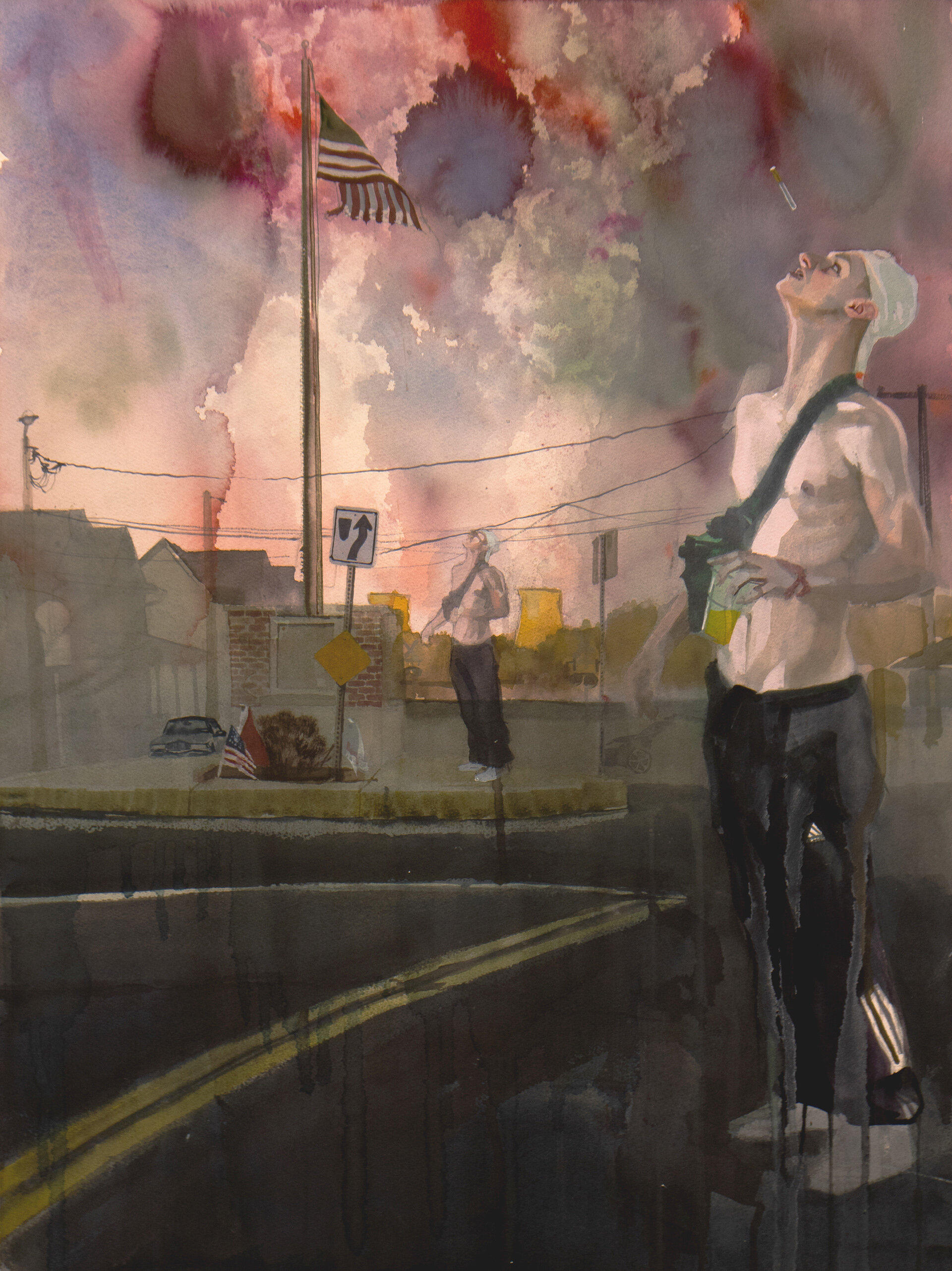 ground zero (three mile), watercolor, 29"x21", 2020