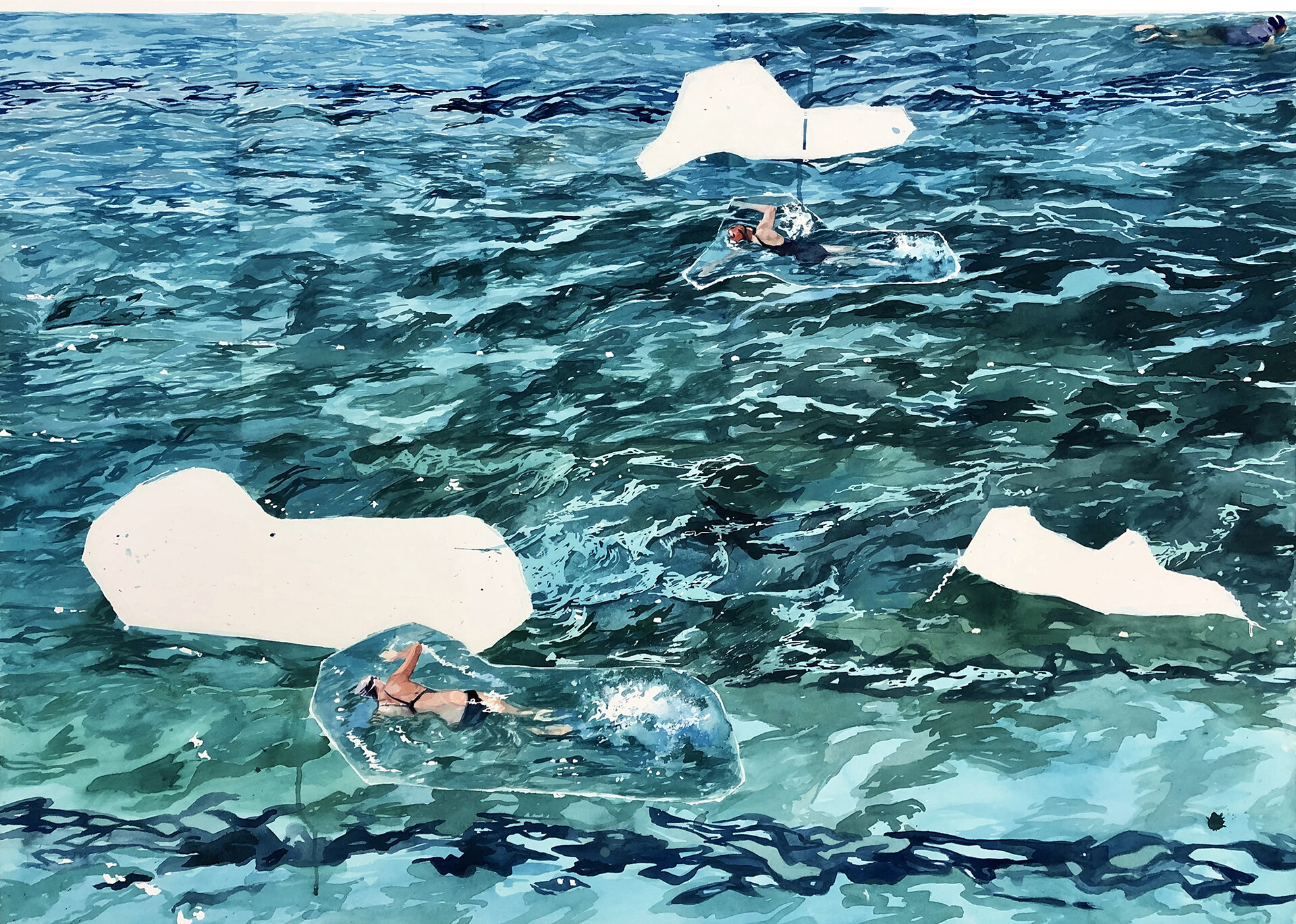 supernatation station, watercolor, 45"x59.5", 2018