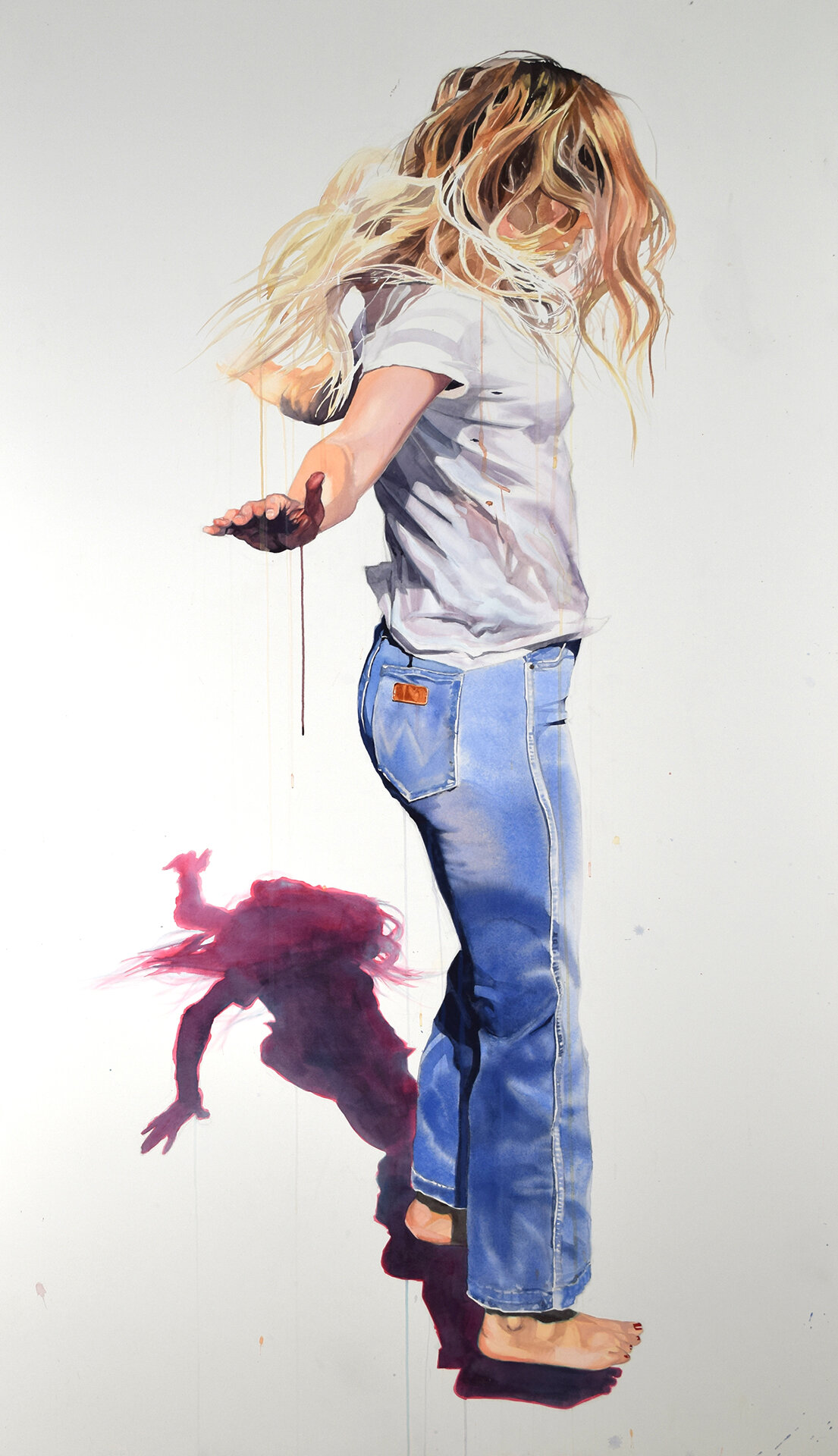 levitate, watercolor and gouache on paper, 43.5"x72", 2018