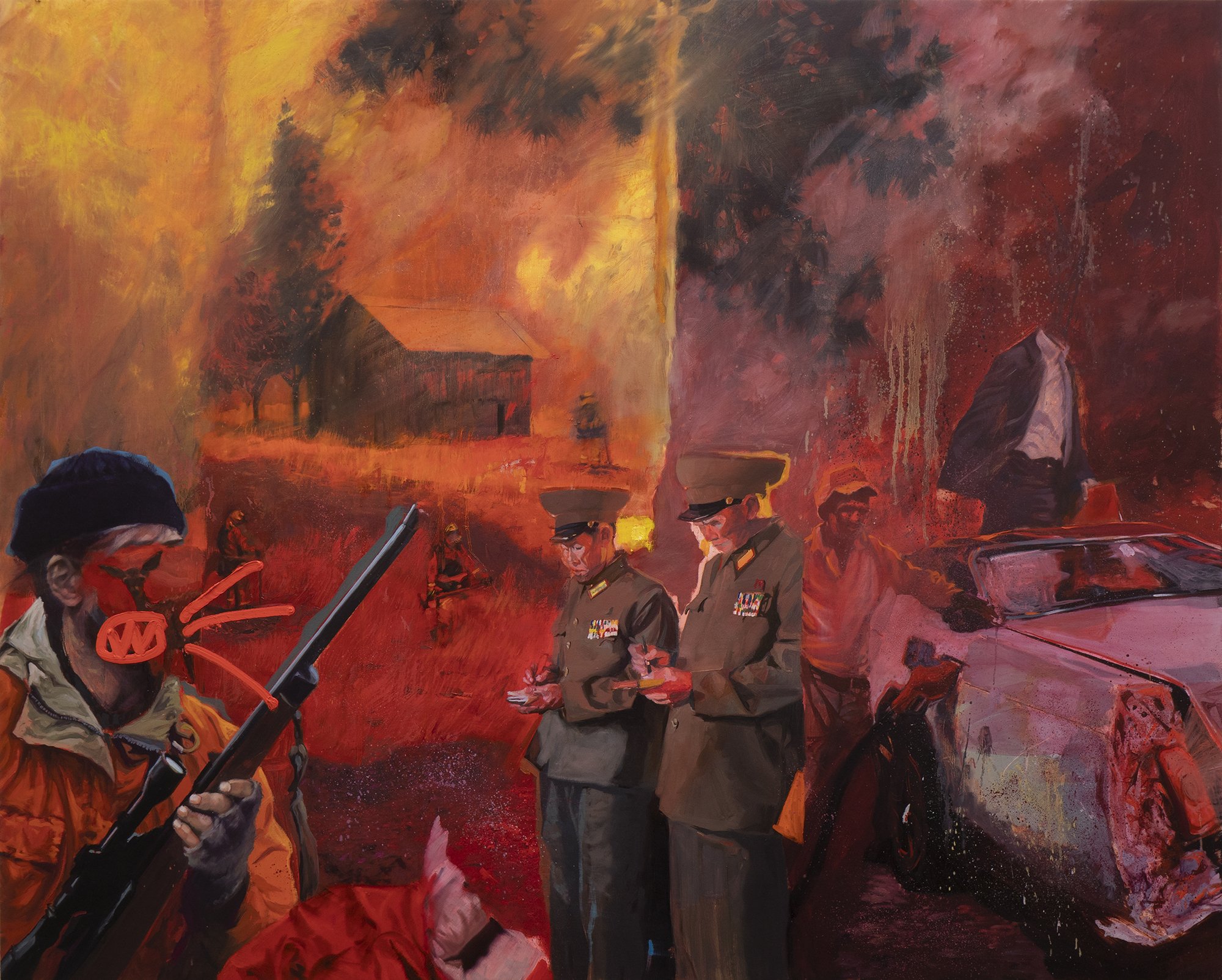 red threat, oil on linen stretched over cradled panel, 60 in. x 48 in., 2021