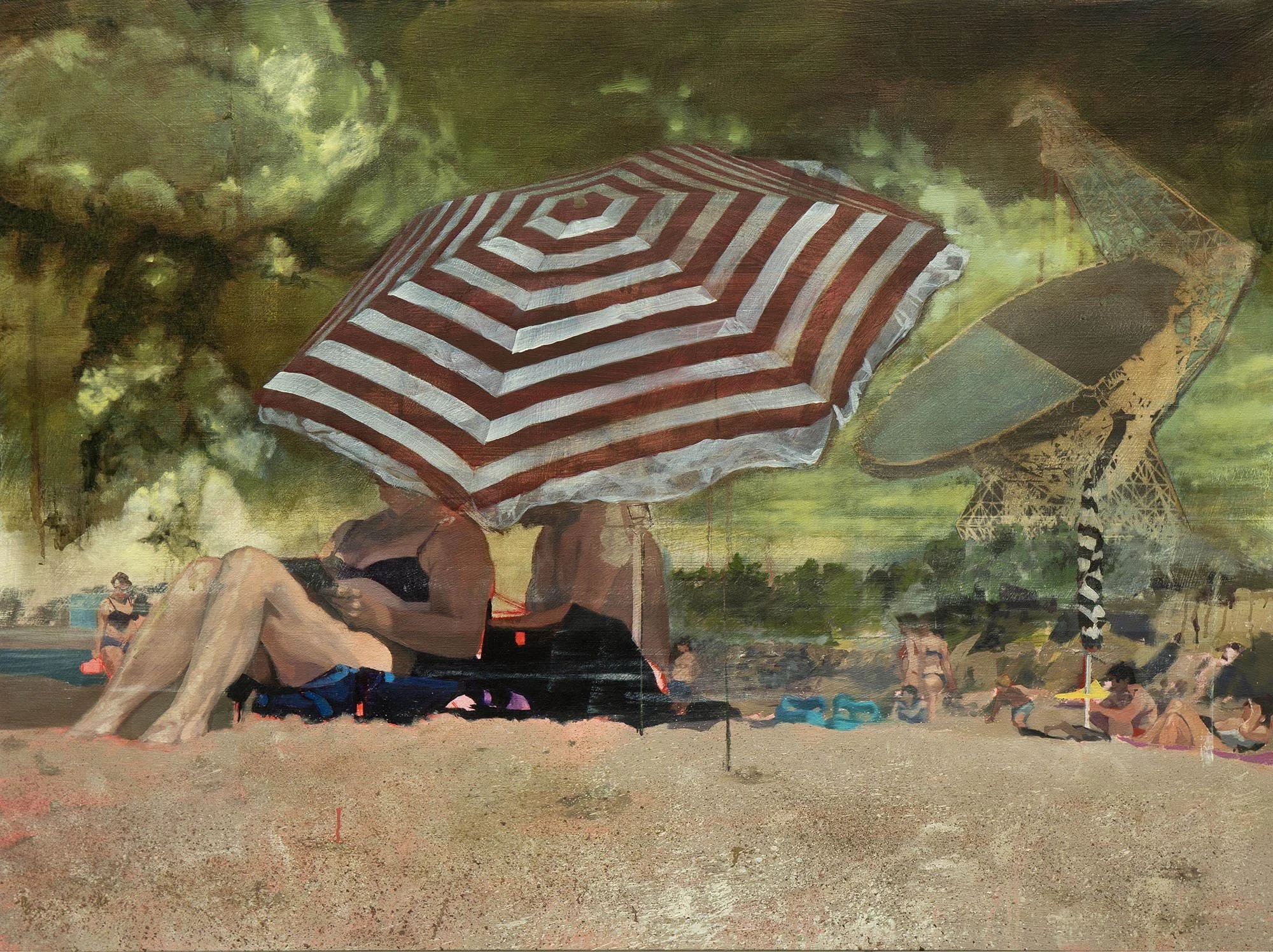 incoming signal, oil and acrylic airbrush on linen, 2025