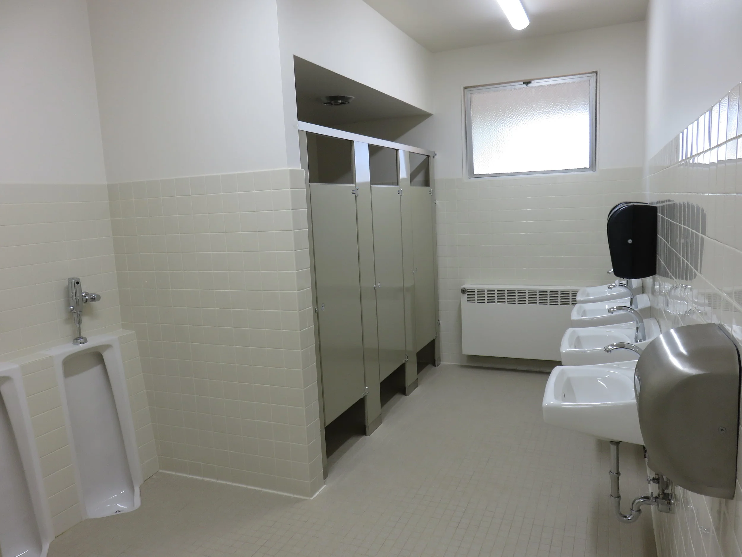 New tile, partitions and fixtures