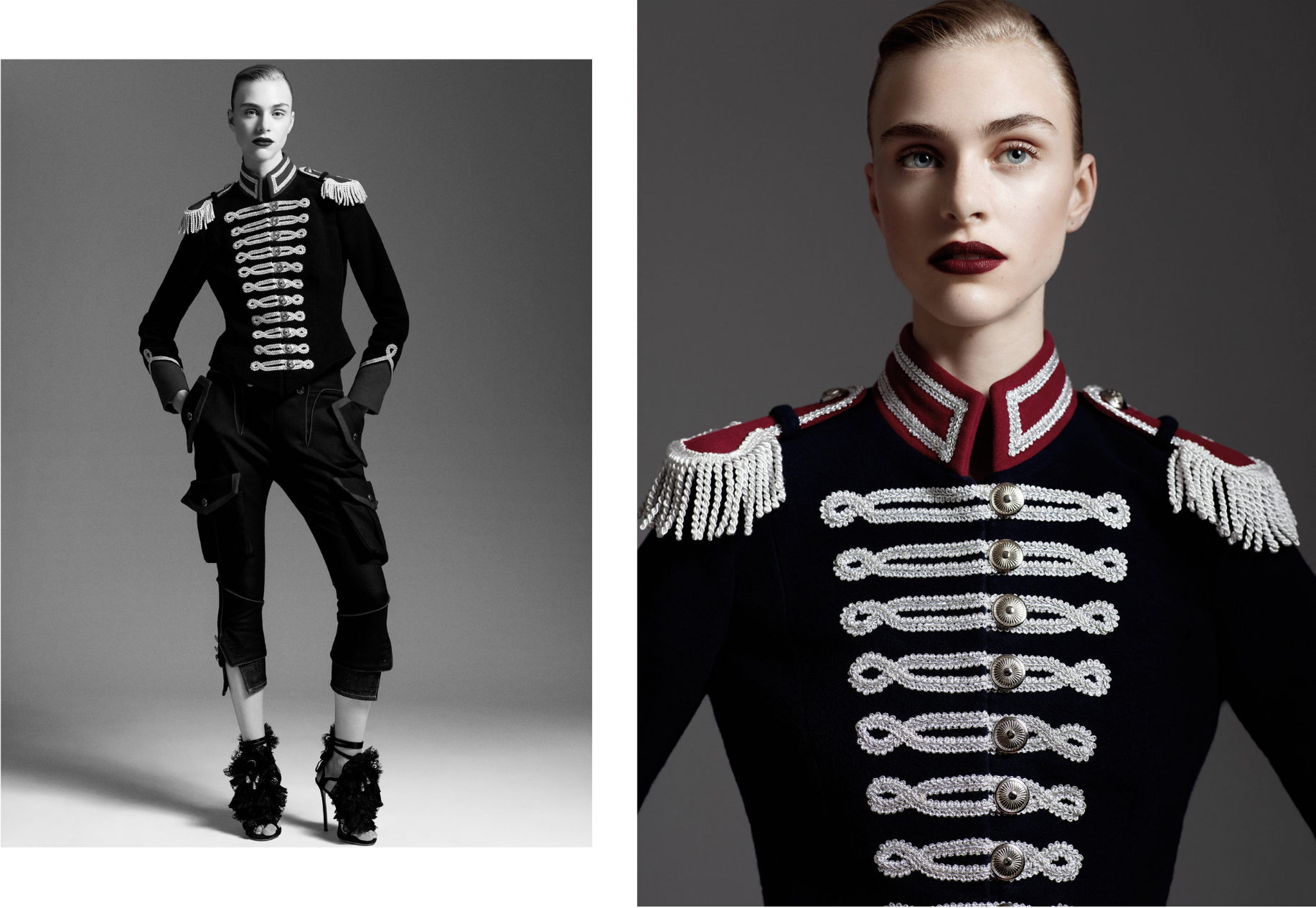 Hedvig is wearing: Pinky Military Jacket , Dsquared2 pants and shoes