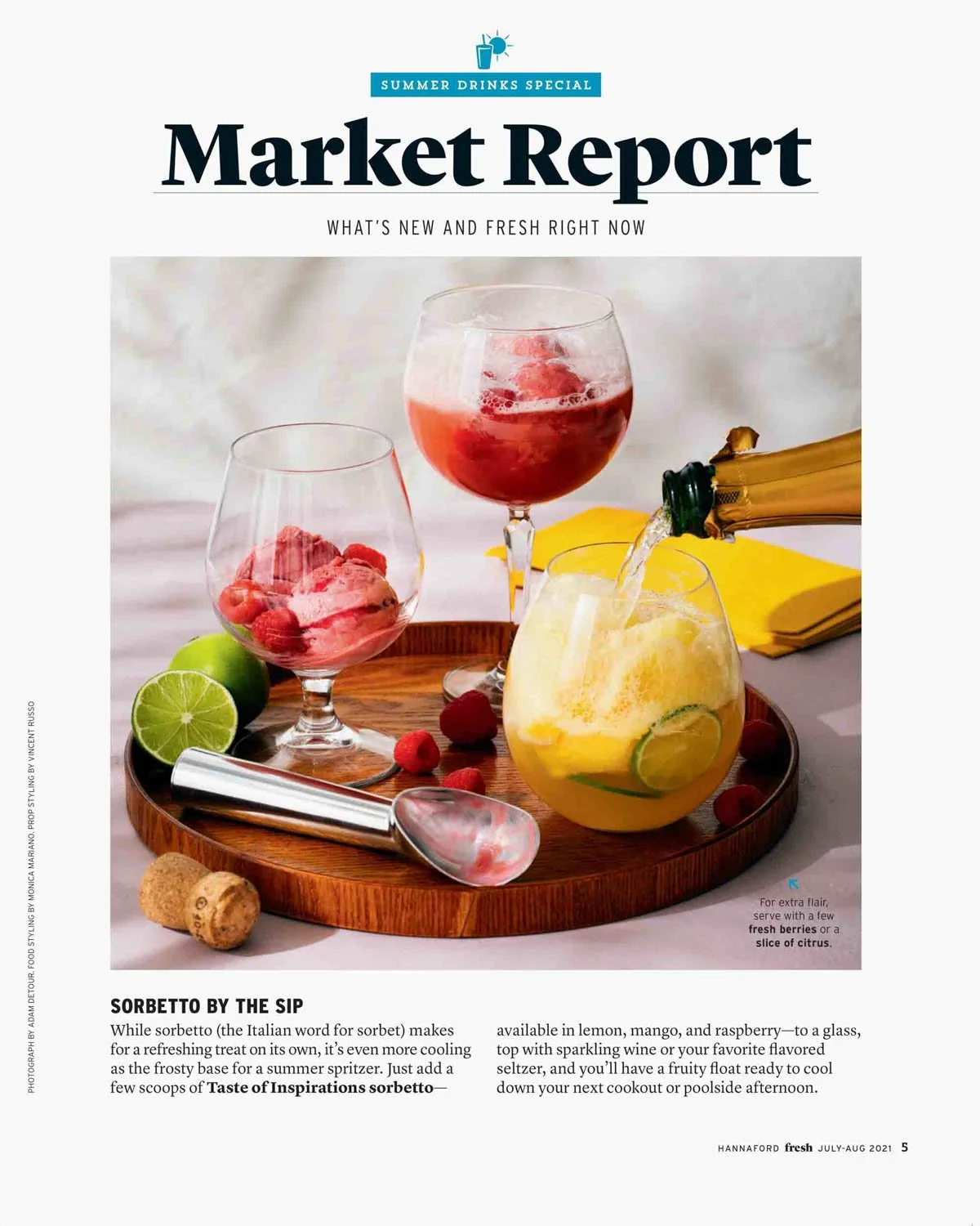 Sorbetto cocktail photographed by Cookbook Photographr Adam DeTour for Hannafords Fresh Magazine