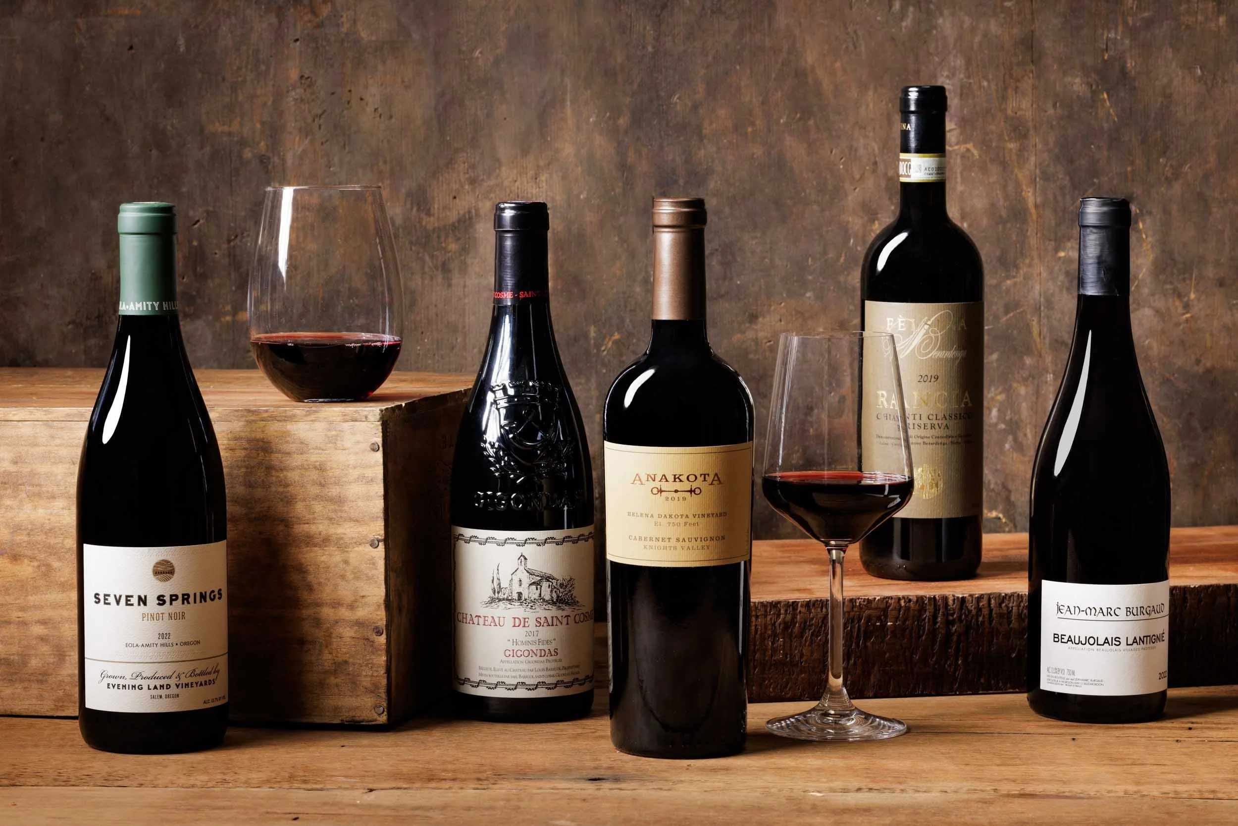 Bottles of Red wine photographed by Boston Wine Photographer Adam DeTour for Gordon's Fine Wine