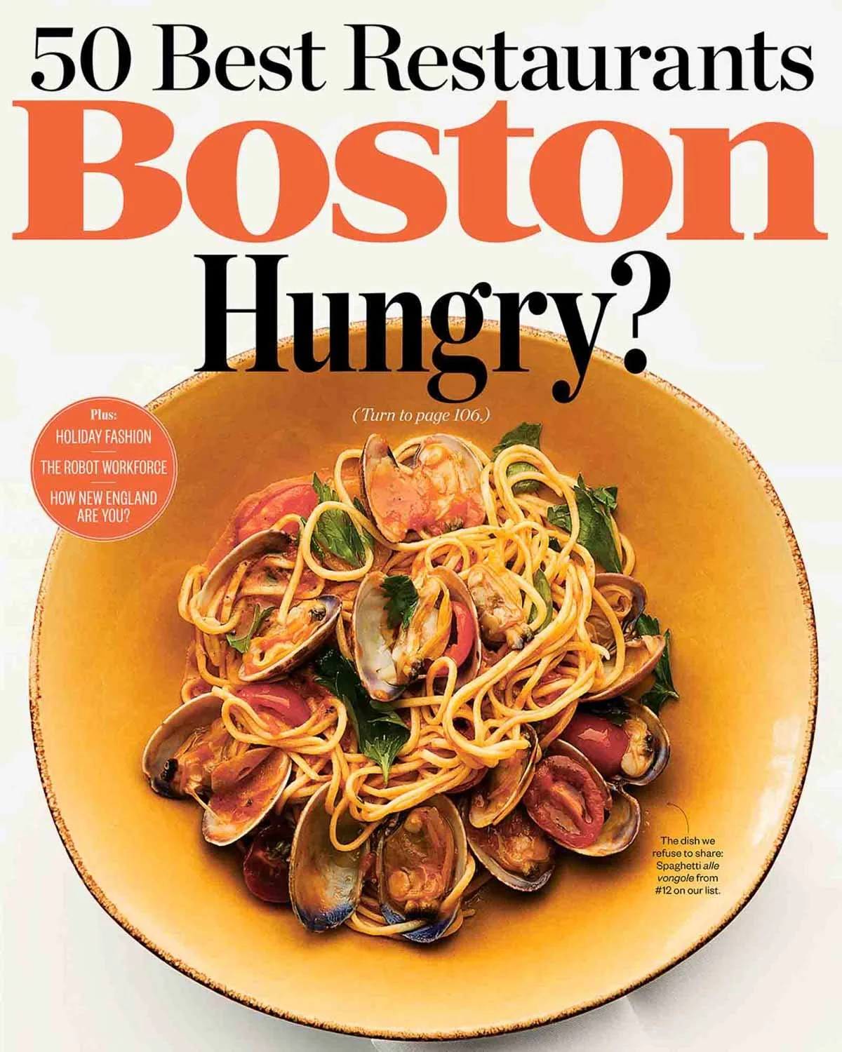 Cover of Boston Magazine photographed by food photographer Adam DeTour featuring a bowl of pasta.