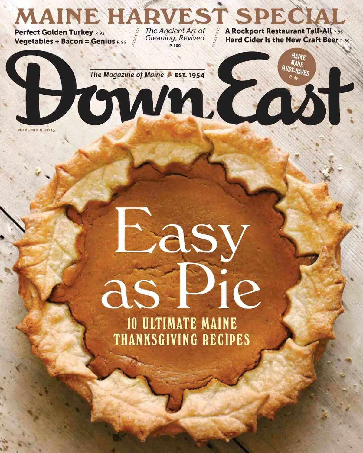 Pumpkin pie cover of Down East Magazine by food photographer Adam DeTour