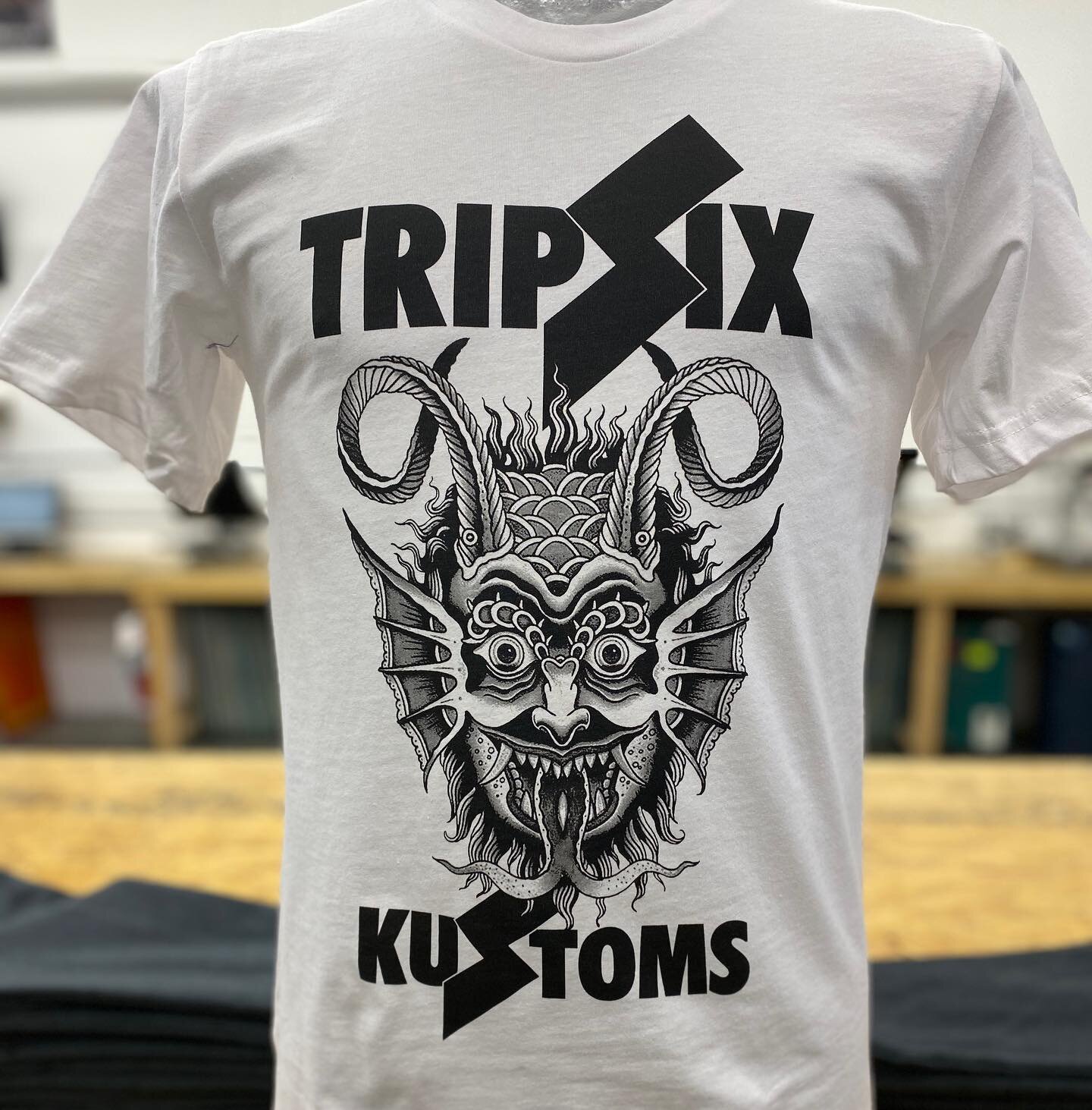 Check out these rad shirts we printed for @tripsixkustoms!  We are always stoked to work with Roy to bring his designs to life. Although the prints may not be as rad as the bikes he paints and builds.  Shoutout to Roy and Sandy for always trusting us