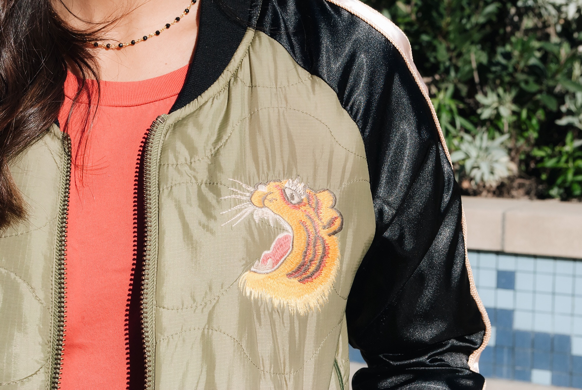 Scotch & Soda Bomber Jacket and Love Out Loud necklace