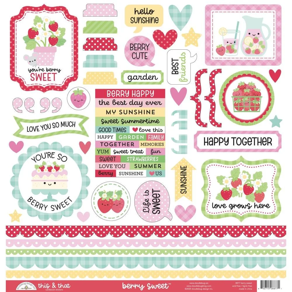 Doodlebug Berry Sweet 12" x 12" This & That Stickers