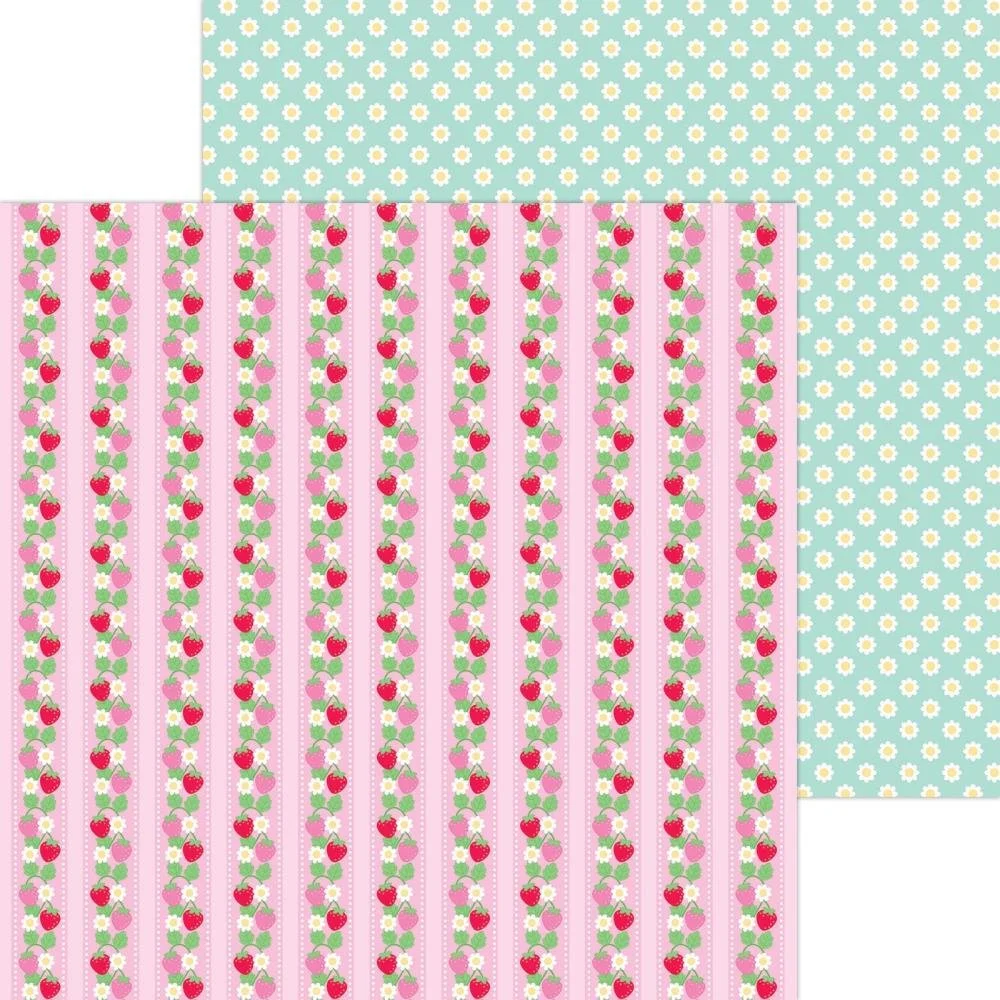 Doodlebug Berry Sweet 12" x 12" Paper Strawberry Stripe