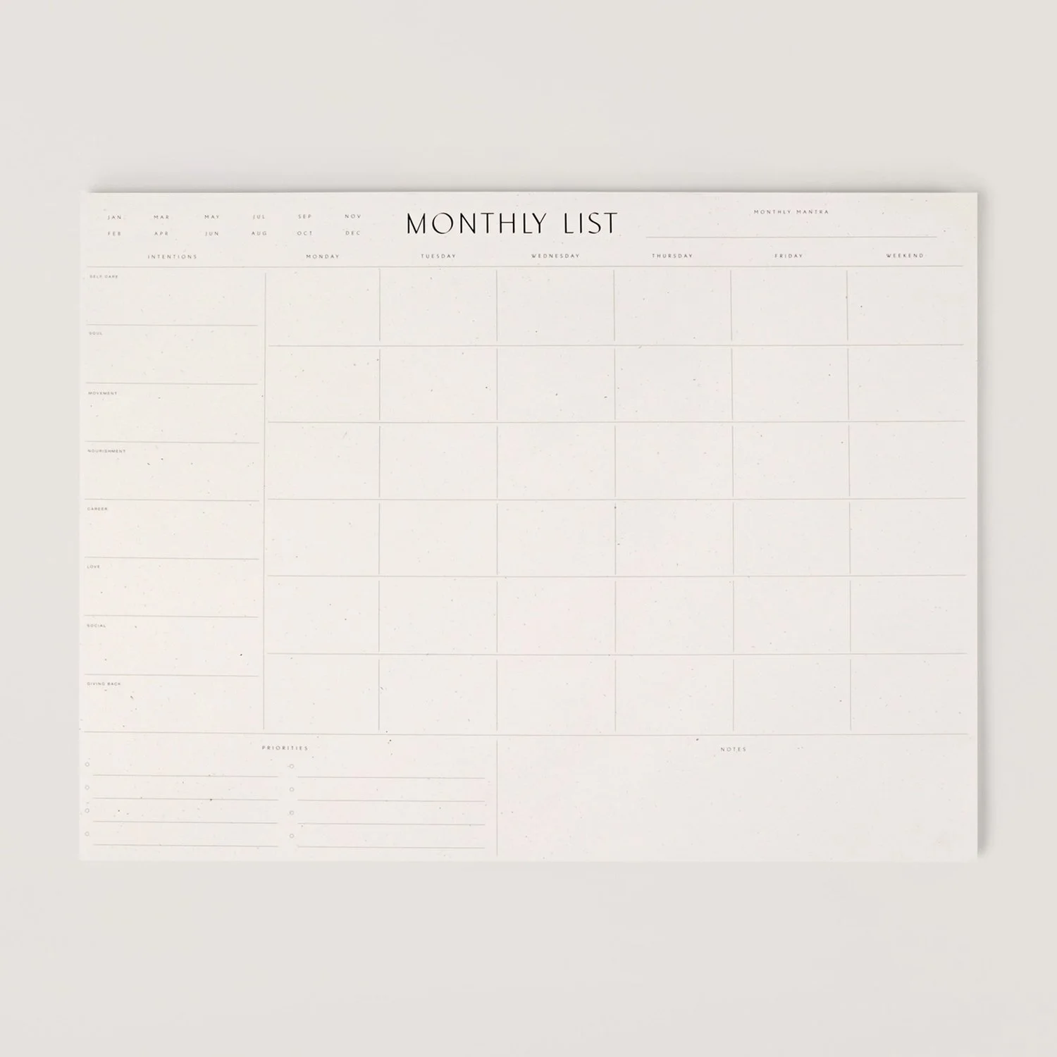 Wilde House Paper Monthly List Pad