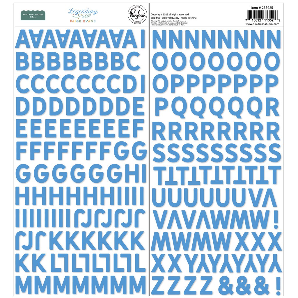 Pinkfresh Studio Paige Evans Legendary Puffy Alpha Stickers