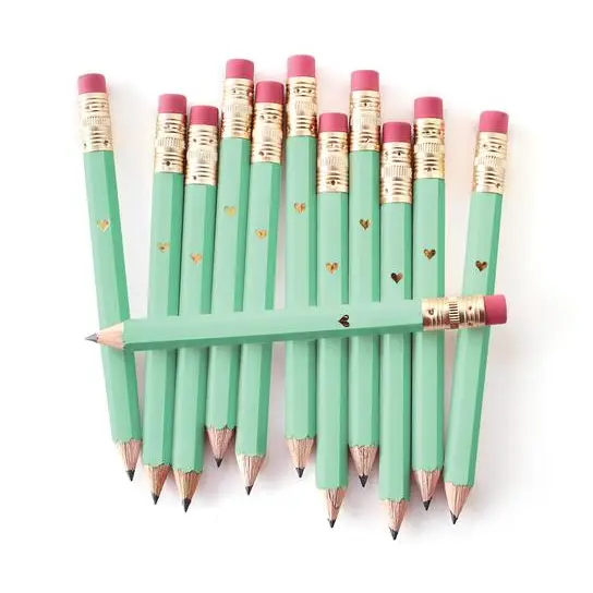 Inklings Paperie Mini Pencils Gold Heart/Mint