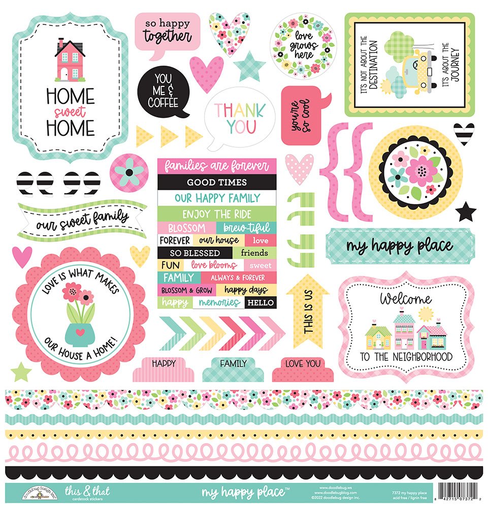 Doodlebug Design My Happy Place 12" x 12" Sticker Sheet - This & That