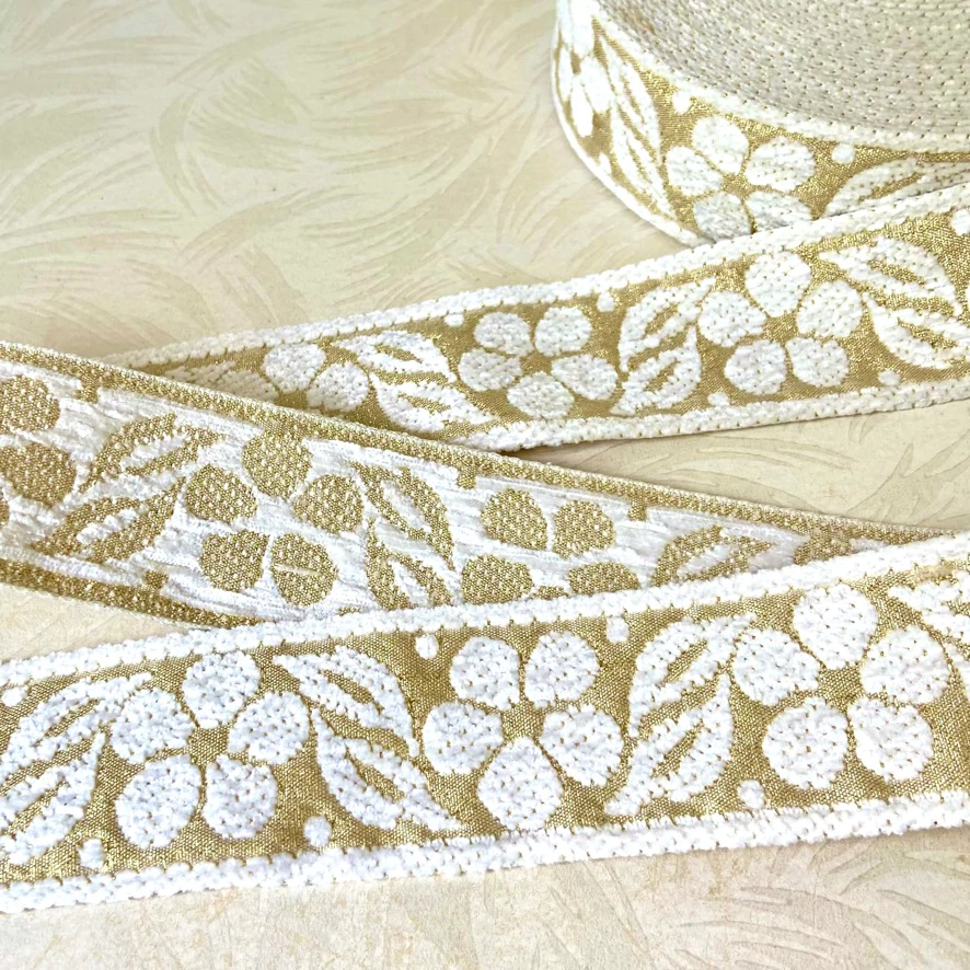Vintage Metallic Chenille Jacquard Ribbon By The Yard