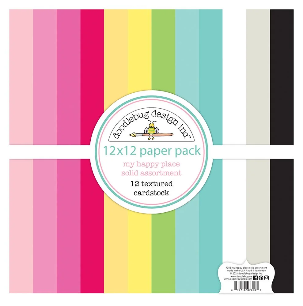 Doodlebug Design My Happy Place 12" x 12" Textured Cardstock Pack