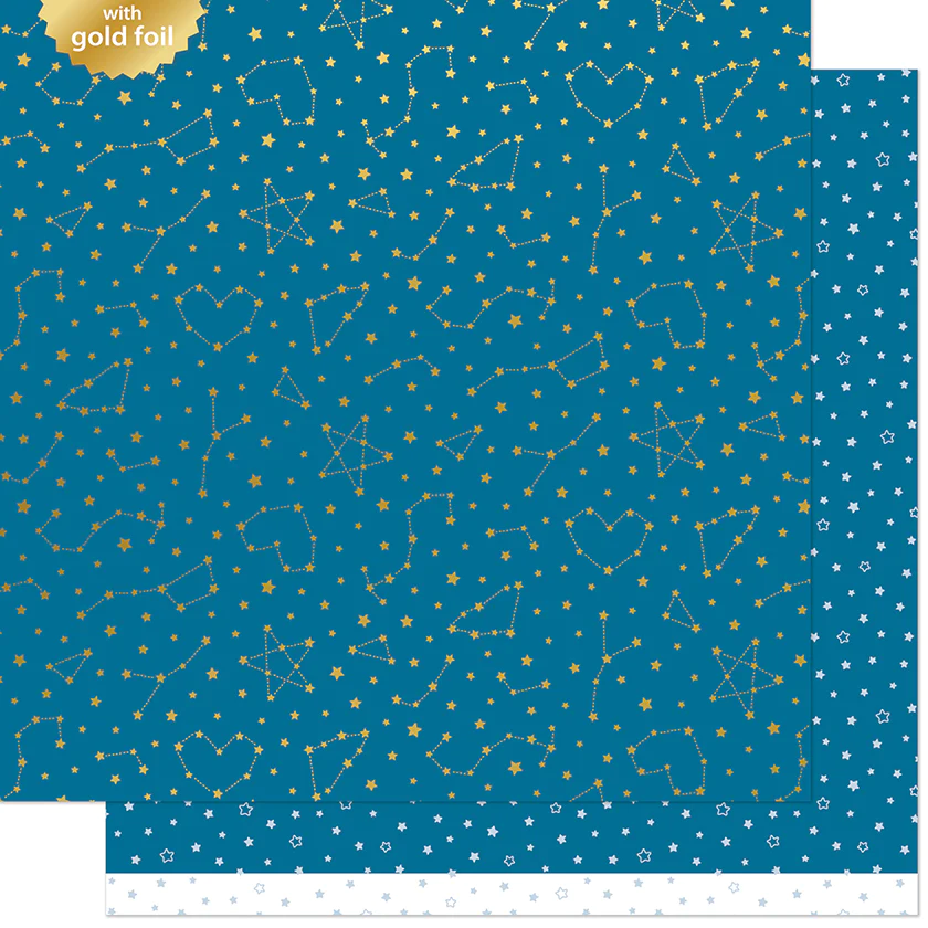 Lawn Fawn Let It Shine Starry Skies 12" x 12" Paper Twinkling Navy