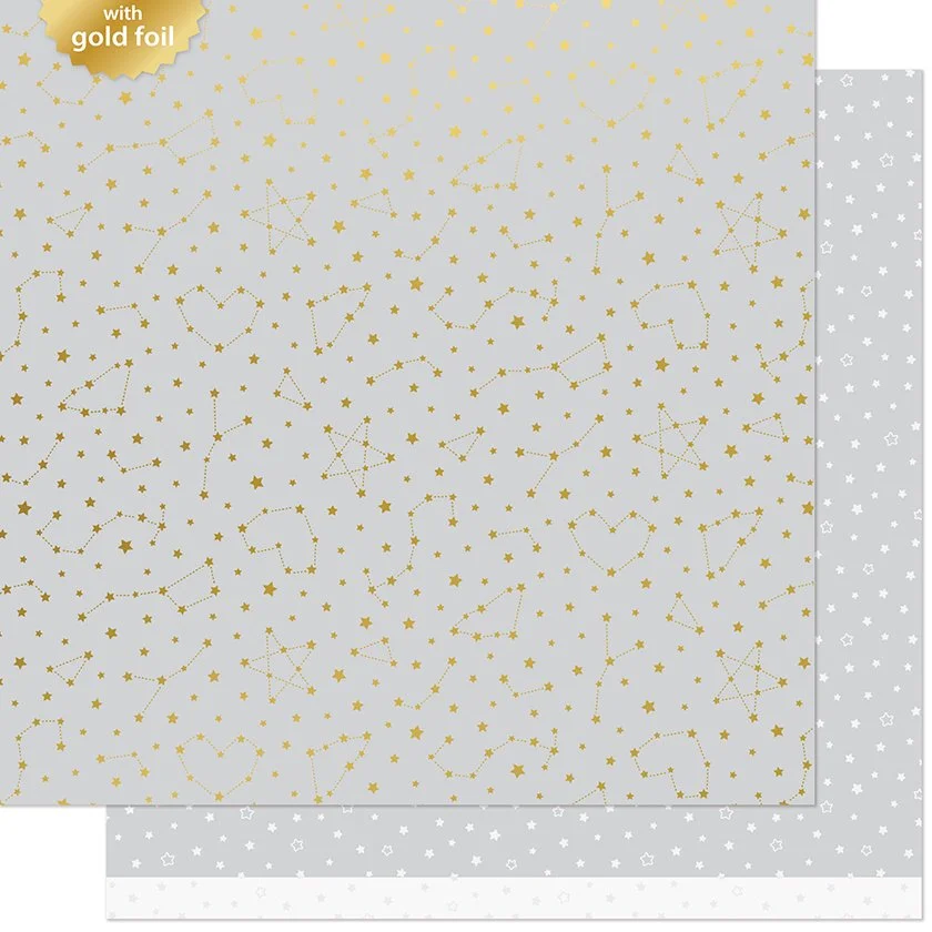 Lawn Fawn Let It Shine Starry Skies 12" x 12" Paper Twinkling Grey