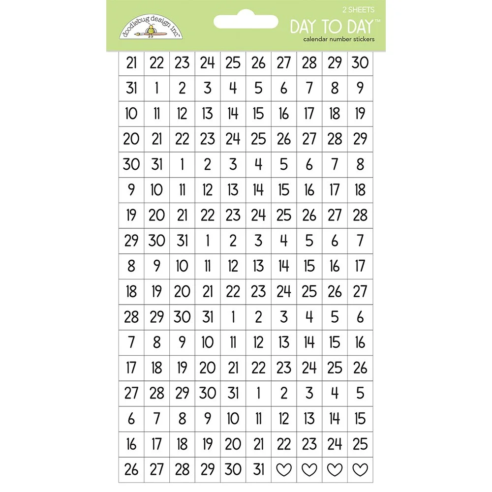 Doodlebug Day To Day Calendar Numbers Stickers