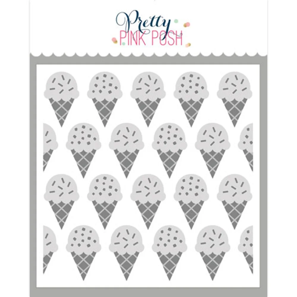 Pretty Pink Posh Layered Ice Cream Cones Stencils (4 Pack)