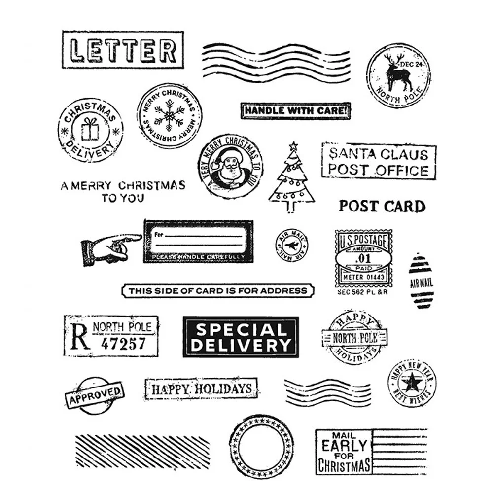 Tim Holtz Cling Stamps Holiday Postmarks