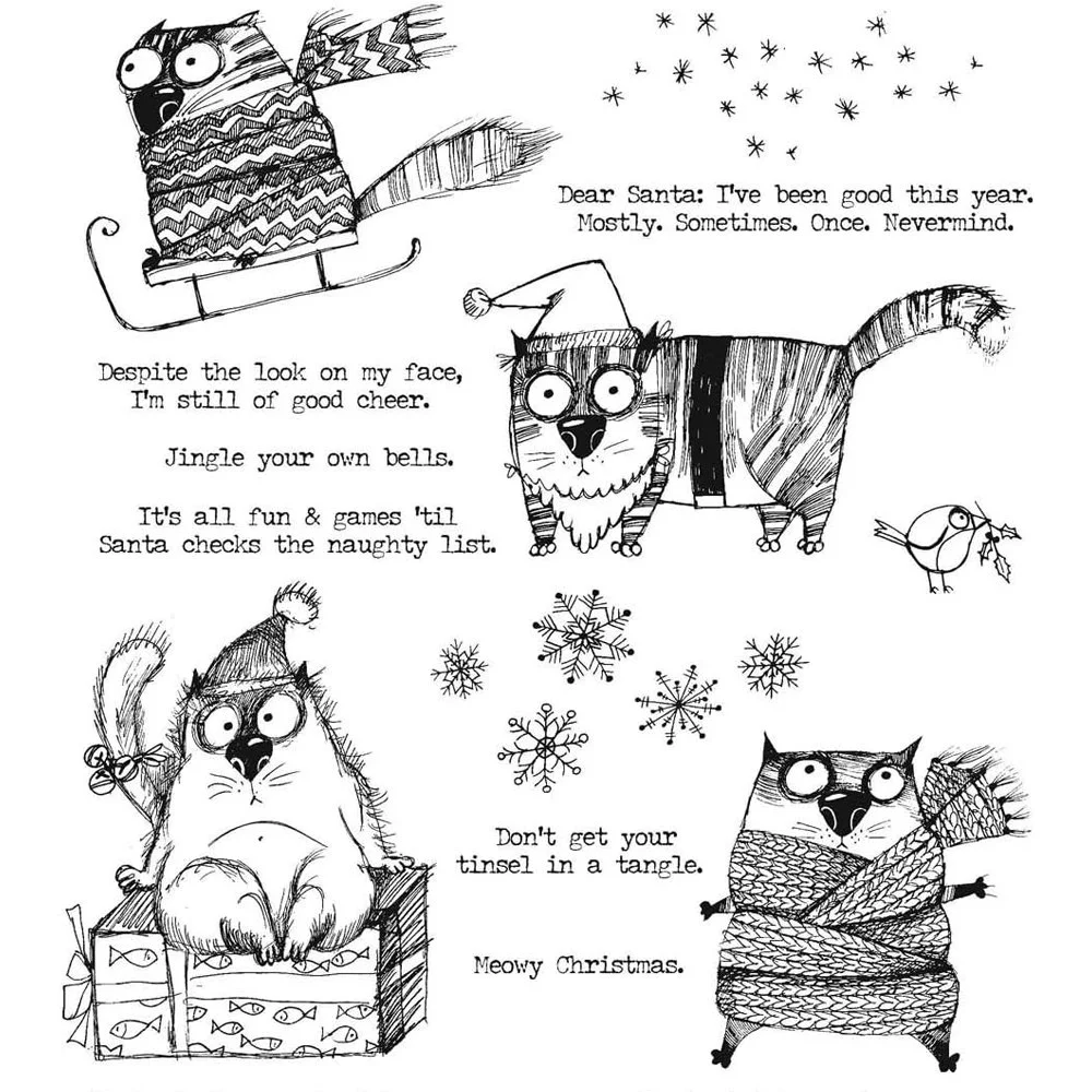 Tim Holtz Cling Stamps Snarky Cats Christmas