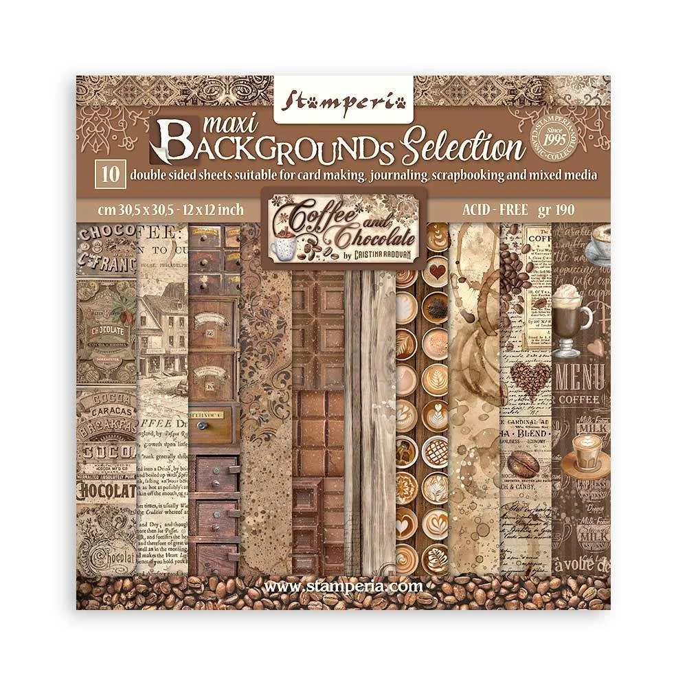 Stamperia Coffee & Chocolate 12" x 12" Maxi Backgrounds Paper Pad